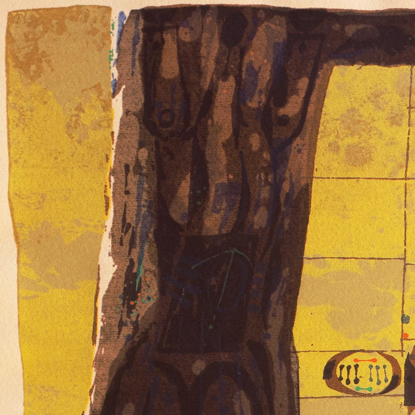 'E Pluribus Unum', Modernist Silk Screen, Walt Disney, San Miguel de Allende - Yellow Print by Ross Wetzel
