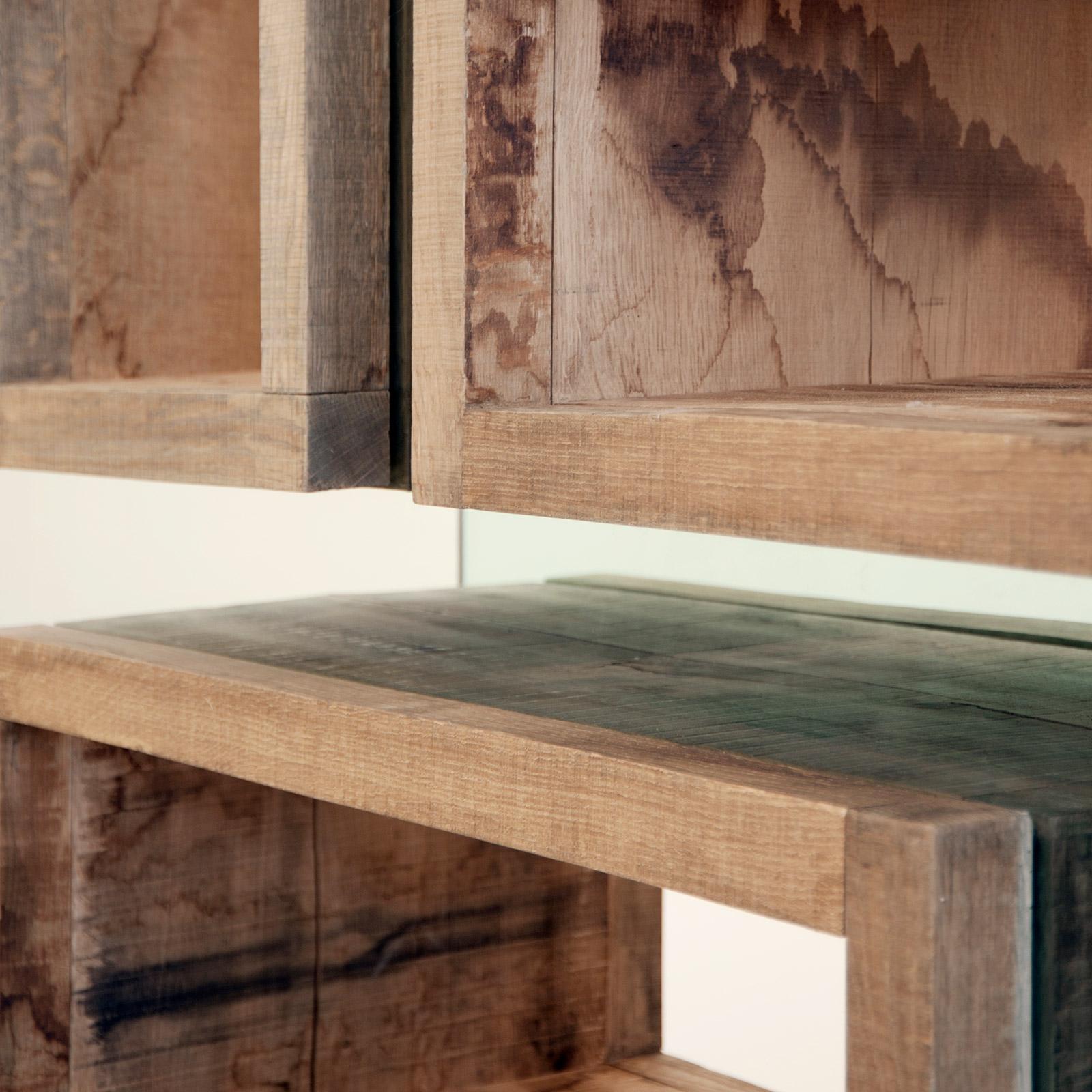 Modern Rossana Orlandi Volumi Sospesi L Bookcase in Wood and Glass by Matteo Casalegno