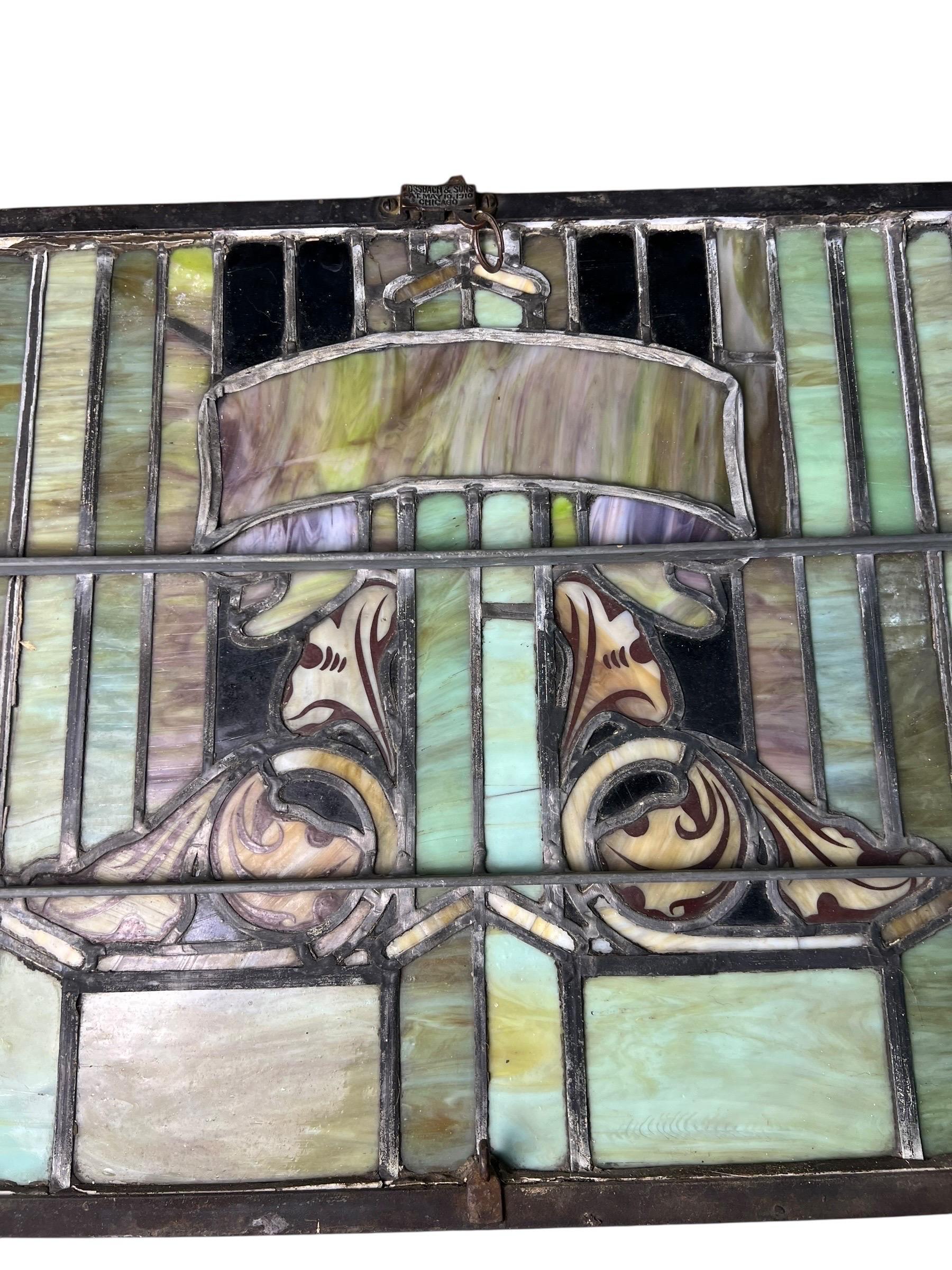 Rossbach and Sons, Chicago Illinois Stain Glass Window 1910 In Good Condition For Sale In Esperance, NY