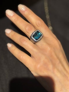 Rossella Ugolini 0,30ct. Bague de cocktail en or 18k avec diamants blancs et topaze bleue de Londres