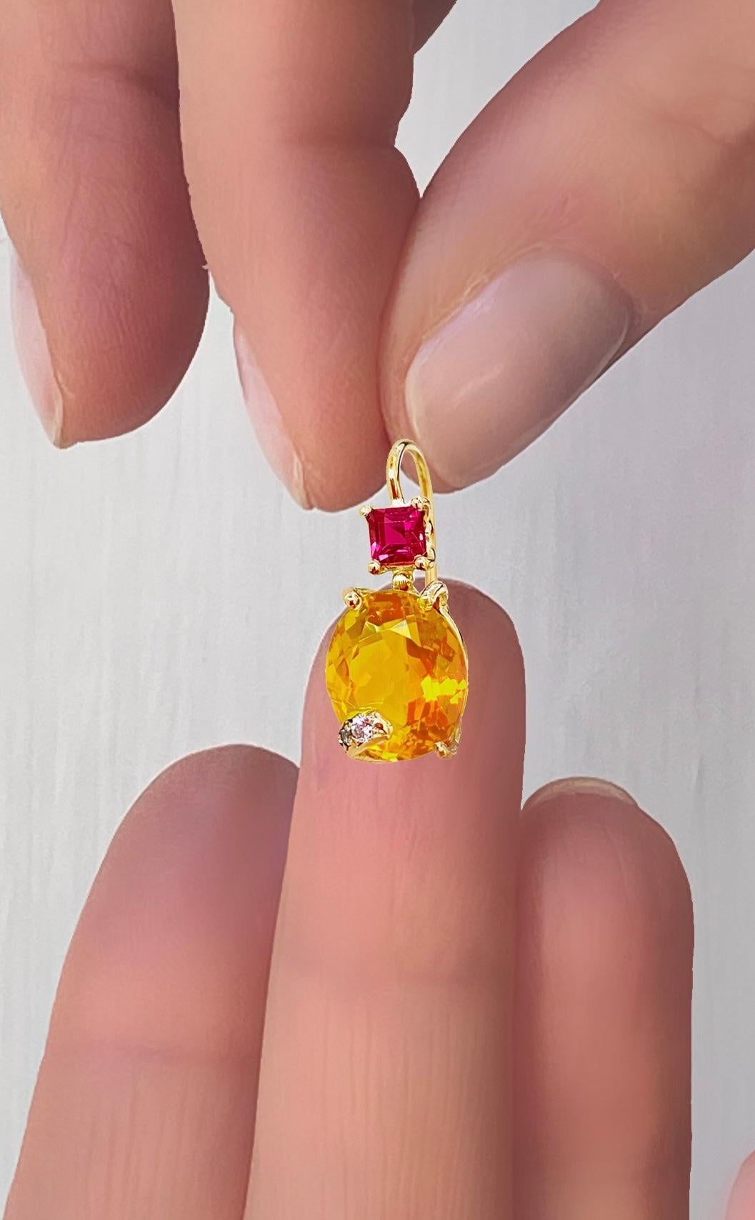 Pendientes Rossella Ugolini 0,50 ct Rubí Blanco Diamantes Oro Amarillo 18k Citrino Artesano en venta