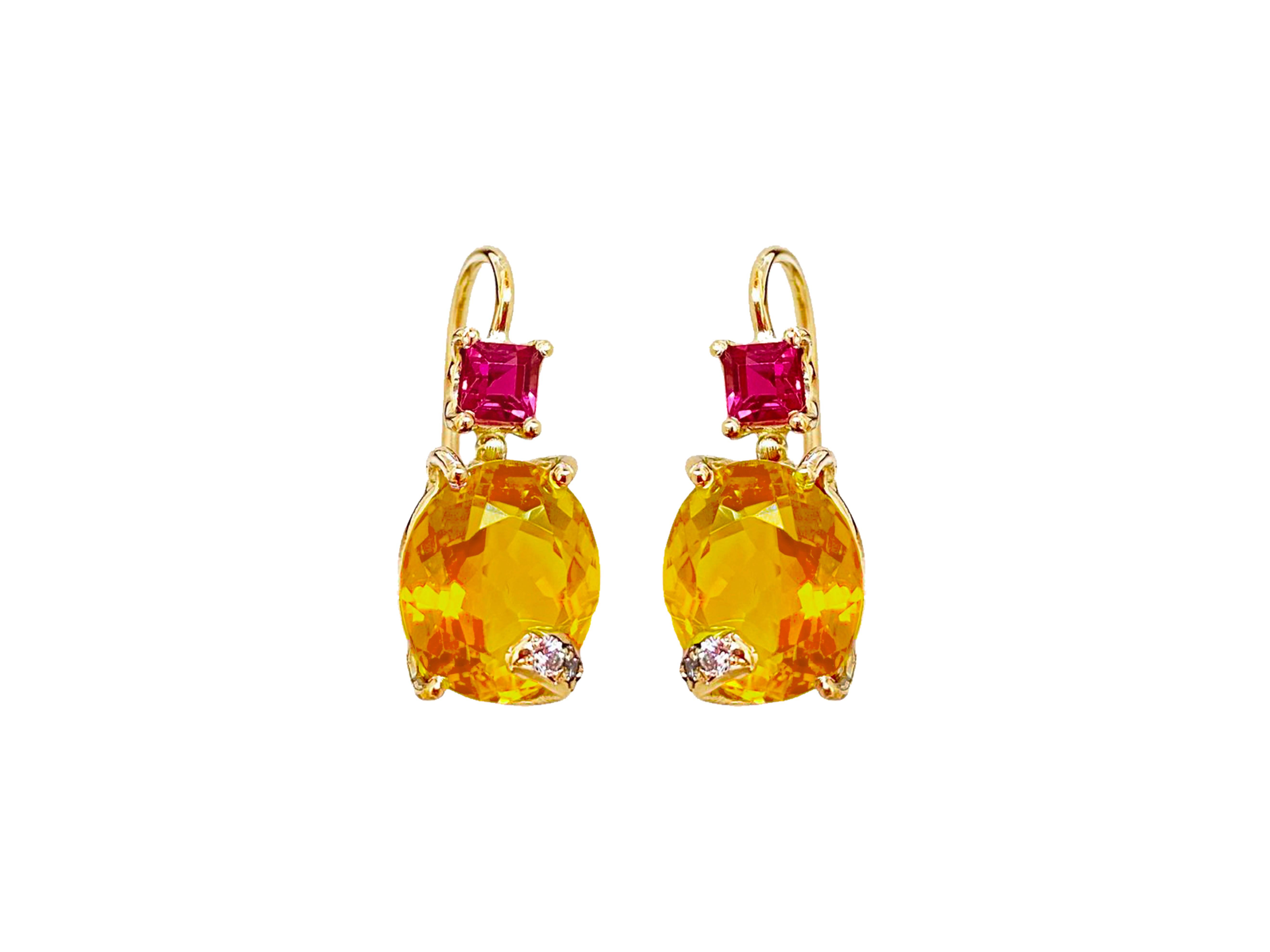 Pendientes Rossella Ugolini 0,50 ct Rubí Blanco Diamantes Oro Amarillo 18k Citrino Corte oval en venta
