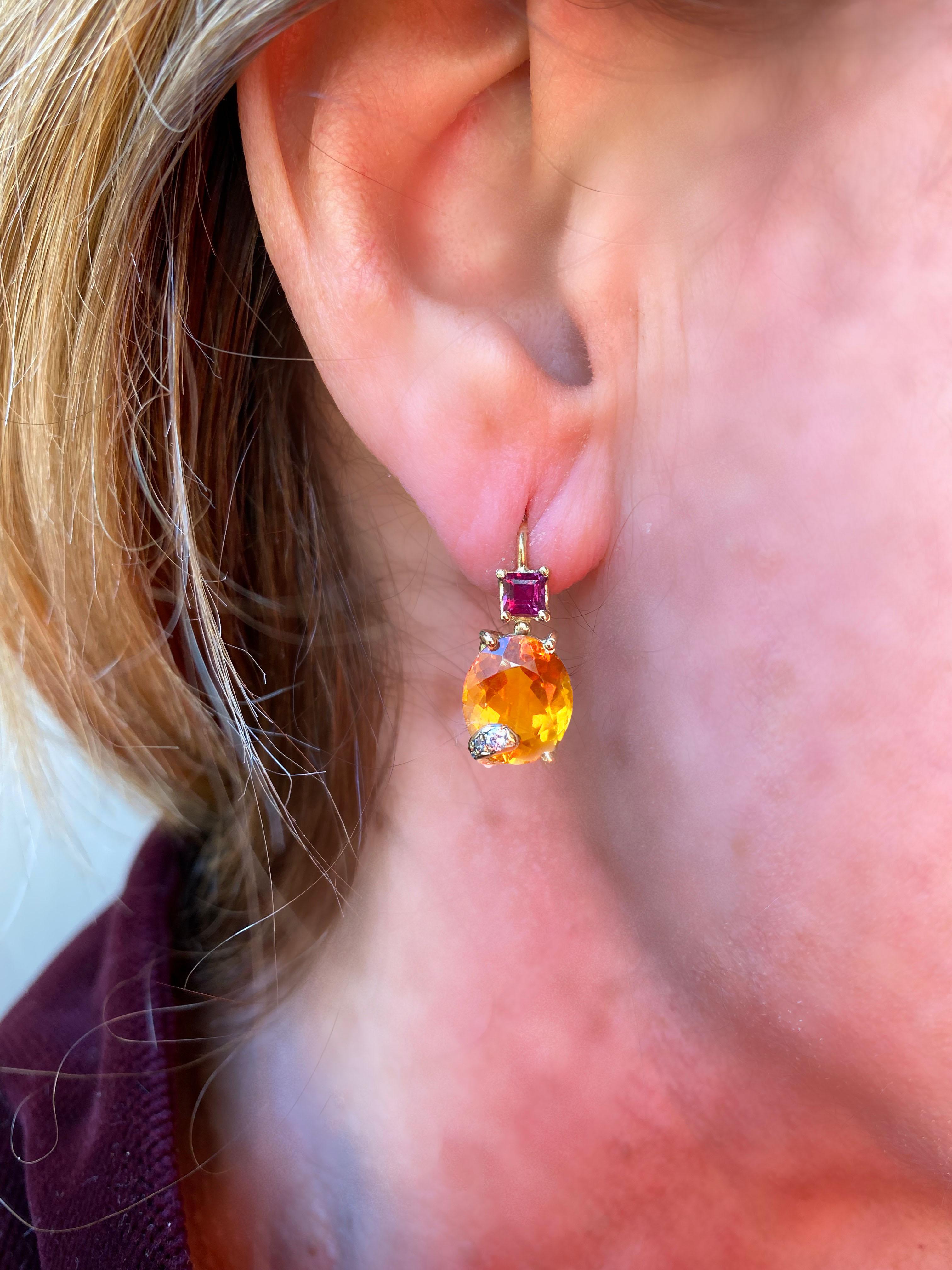 Pendientes Rossella Ugolini 0,50 ct Rubí Blanco Diamantes Oro Amarillo 18k Citrino en Nuevo estado para la venta en Rome, IT