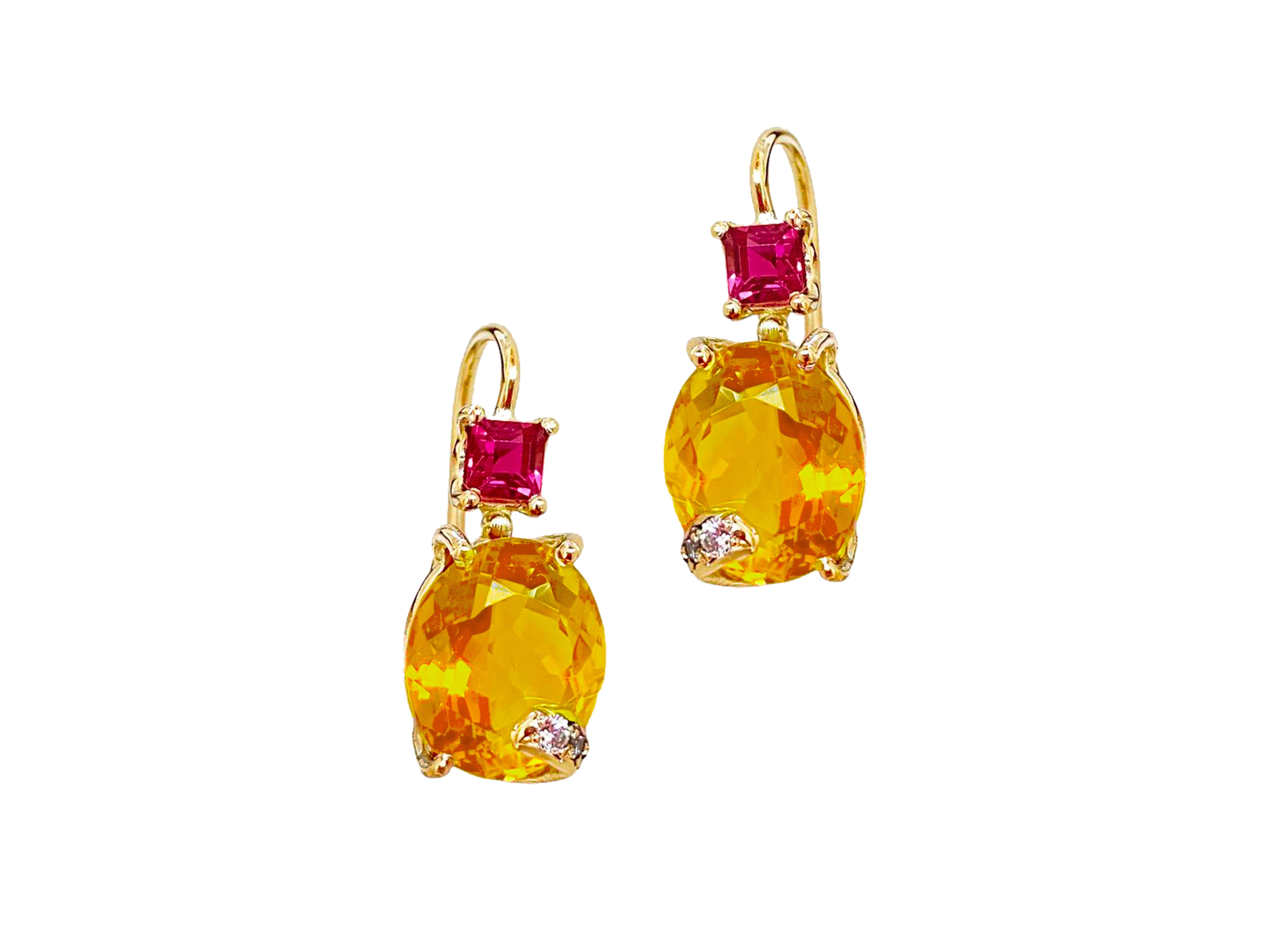 De las mujeres Pendientes Rossella Ugolini 0,50 ct Rubí Blanco Diamantes Oro Amarillo 18k Citrino en venta