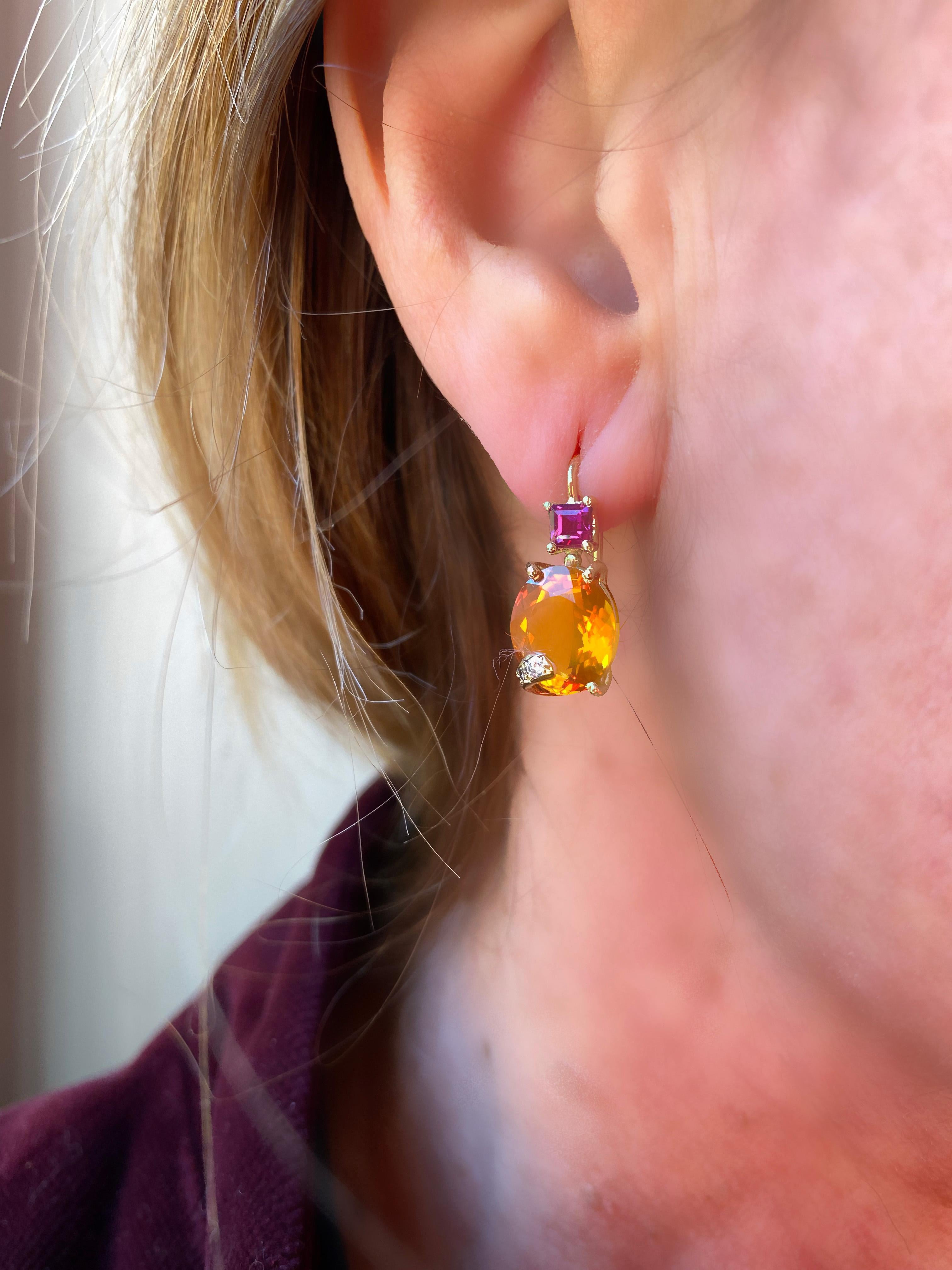 Pendientes Rossella Ugolini 0,50 ct Rubí Blanco Diamantes Oro Amarillo 18k Citrino en venta 3