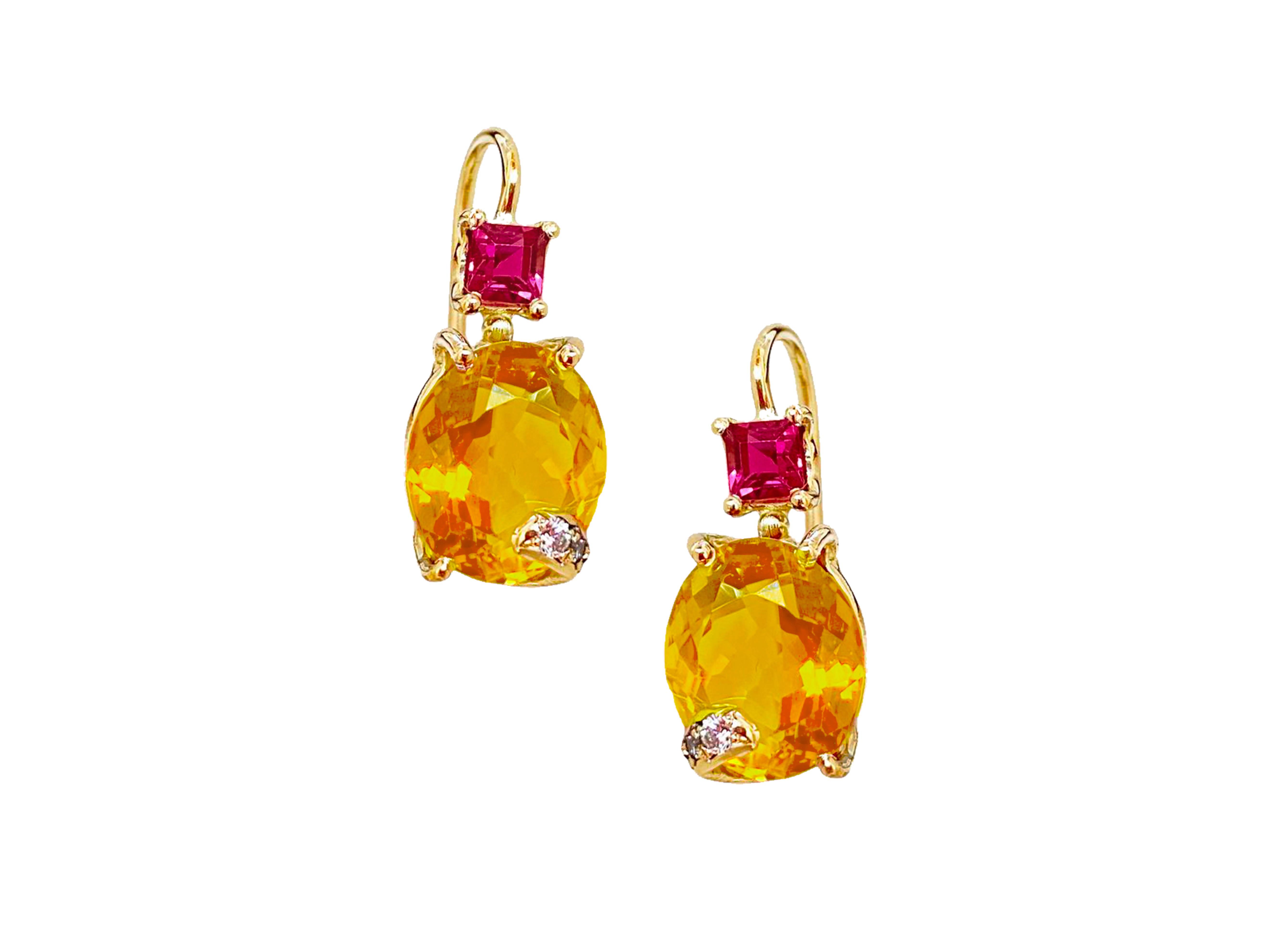 Pendientes Rossella Ugolini 0,50 ct Rubí Blanco Diamantes Oro Amarillo 18k Citrino en venta 4
