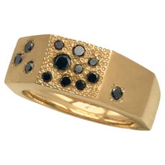 Rossella Ugolini 0.55 Carats Black Diamonds Yellow Gold Satin Man Band Ring
