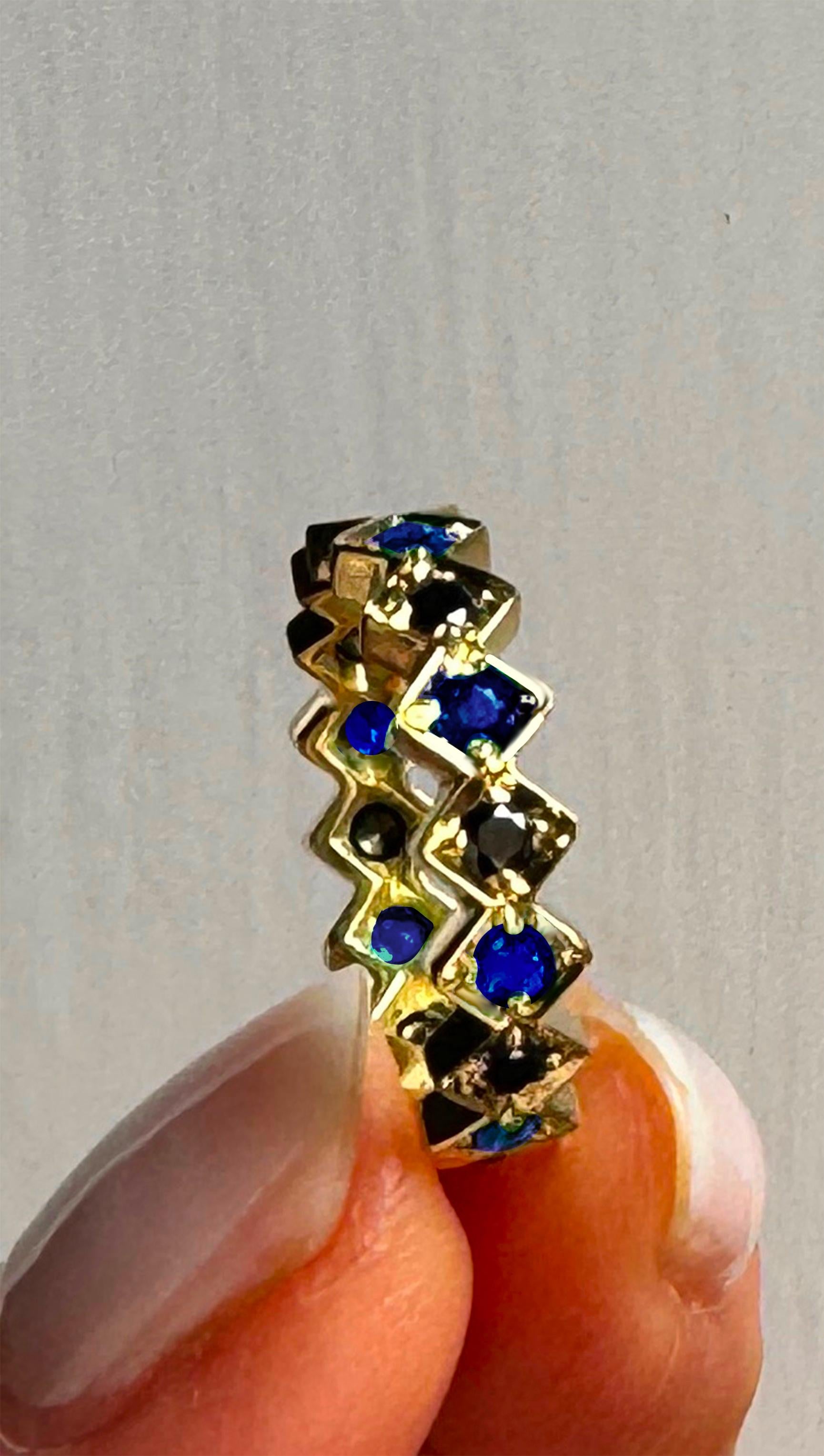 Rossella Ugolini 0.60c Sapphire Black Diamonds 18k Yellow Gold Band Ring For Sale 1