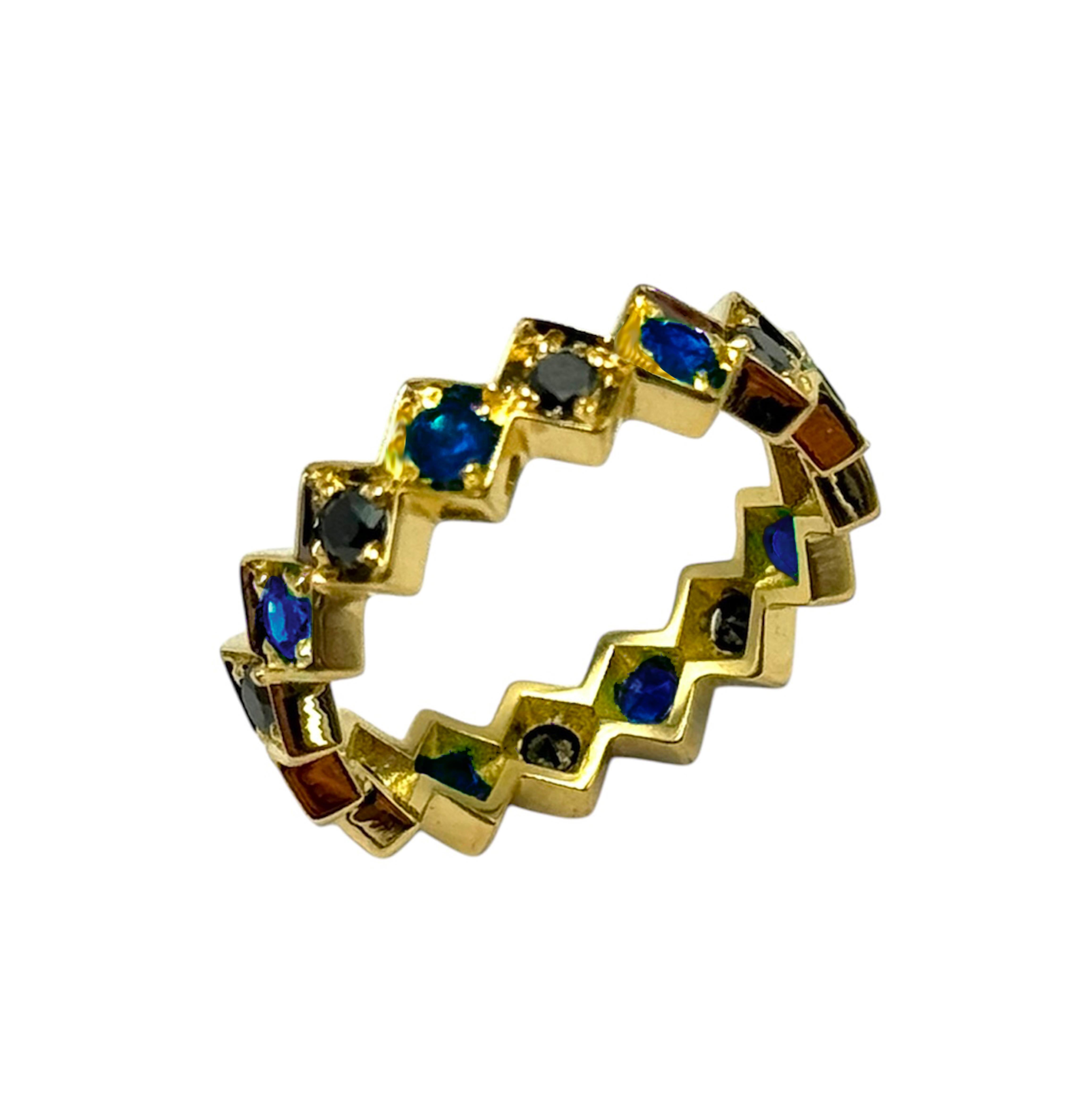 Rossella Ugolini 0.60c Sapphire Black Diamonds 18k Yellow Gold Band Ring For Sale 2