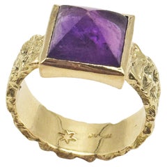 Rossella Ugolini 18 Karat Yellow Gold Amethyst Handcarafted Hammered Band Ring