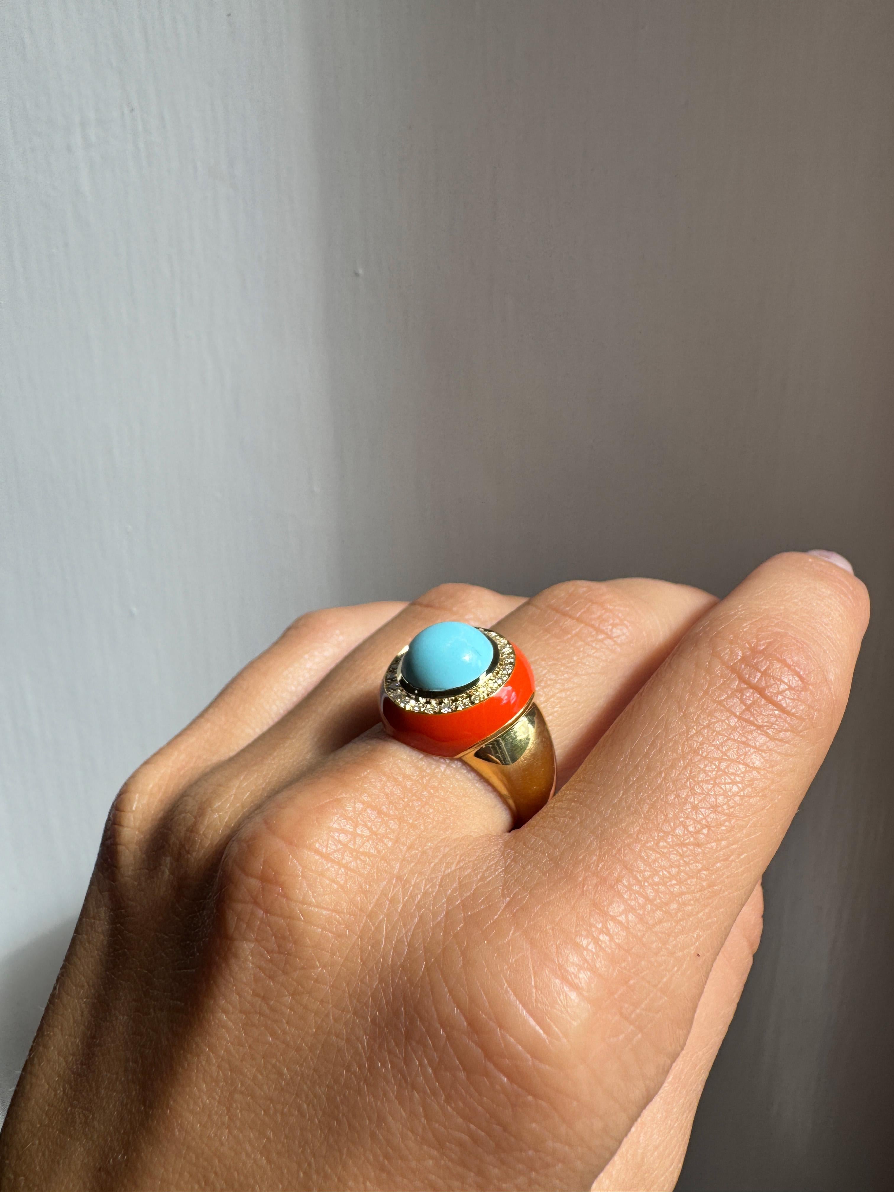 Bague de cocktail en or jaune 18 carats Turquoise et diamants blancs Rossella Ugolini en vente 4