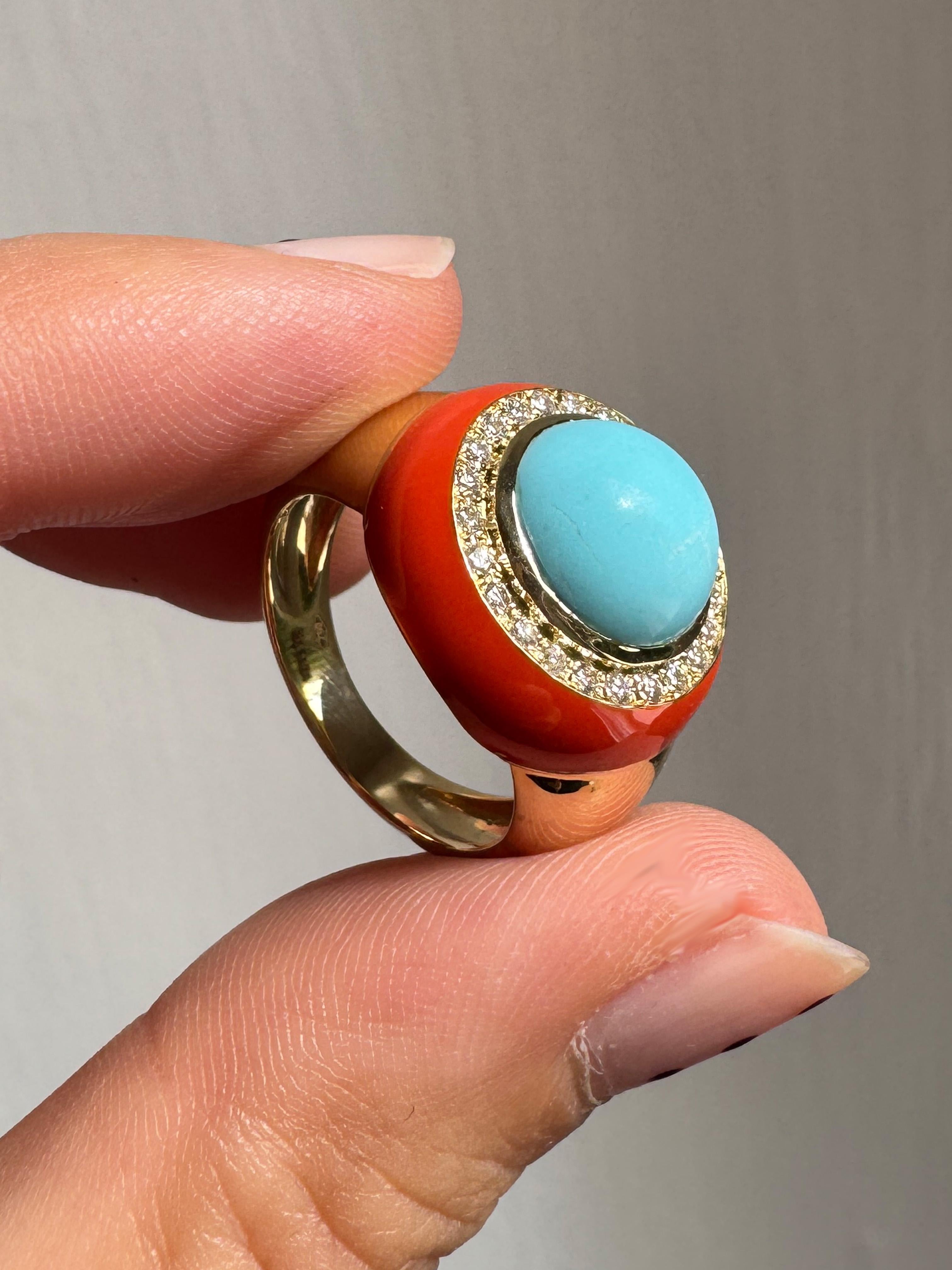 Bague de cocktail en or jaune 18 carats Turquoise et diamants blancs Rossella Ugolini en vente 5