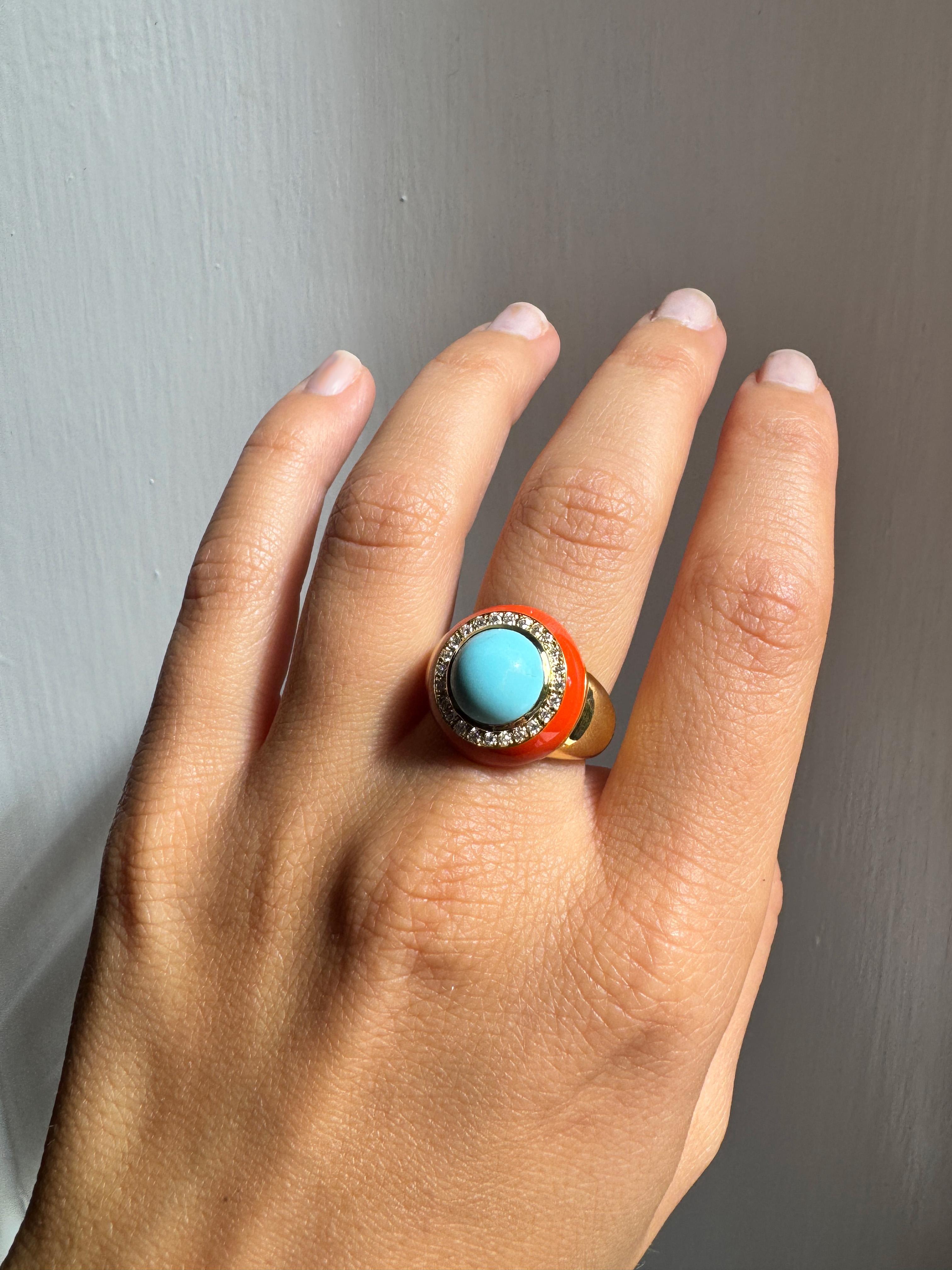 Bague de cocktail en or jaune 18 carats Turquoise et diamants blancs Rossella Ugolini en vente 6