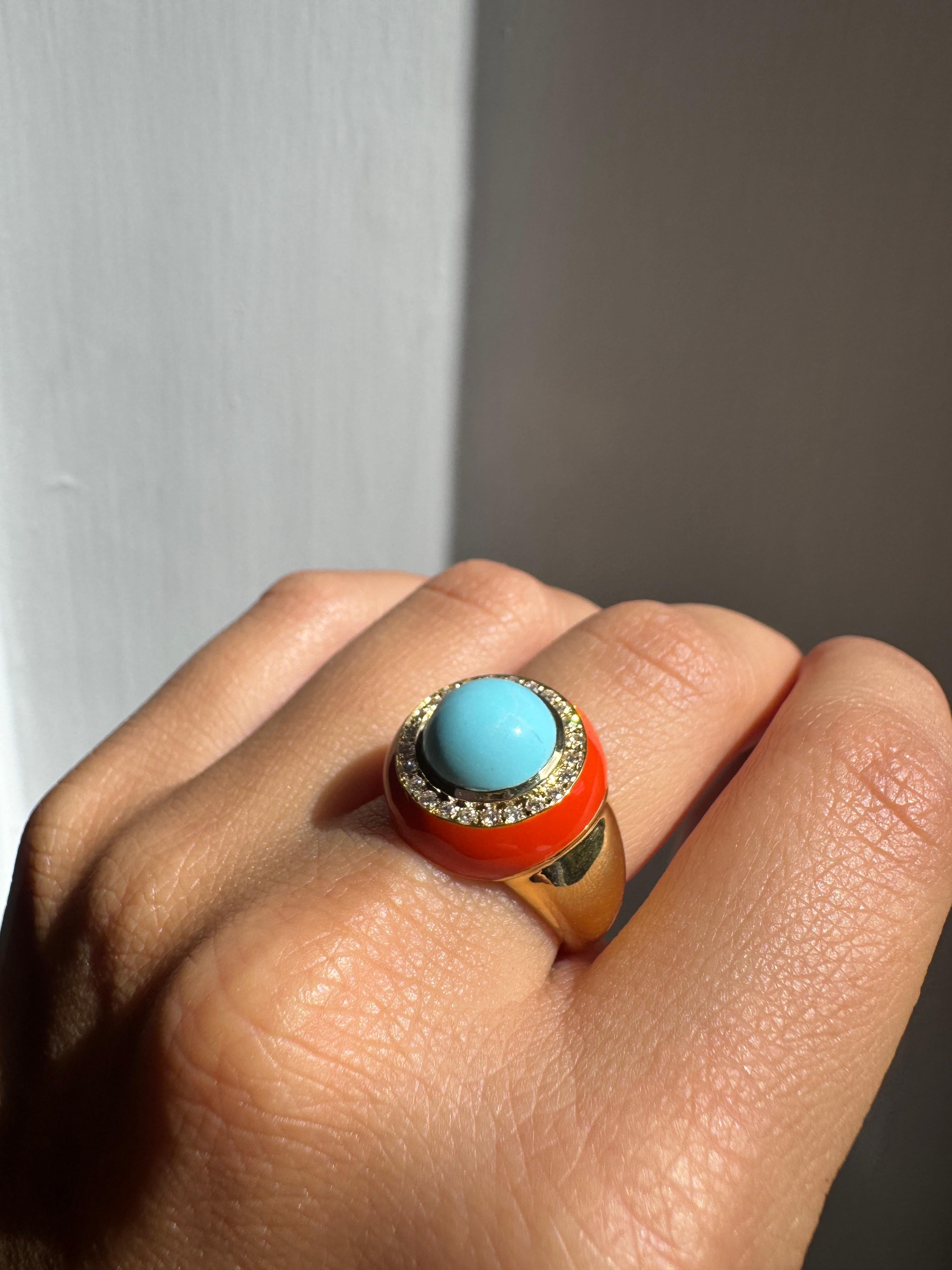 Bague de cocktail en or jaune 18 carats Turquoise et diamants blancs Rossella Ugolini en vente 7