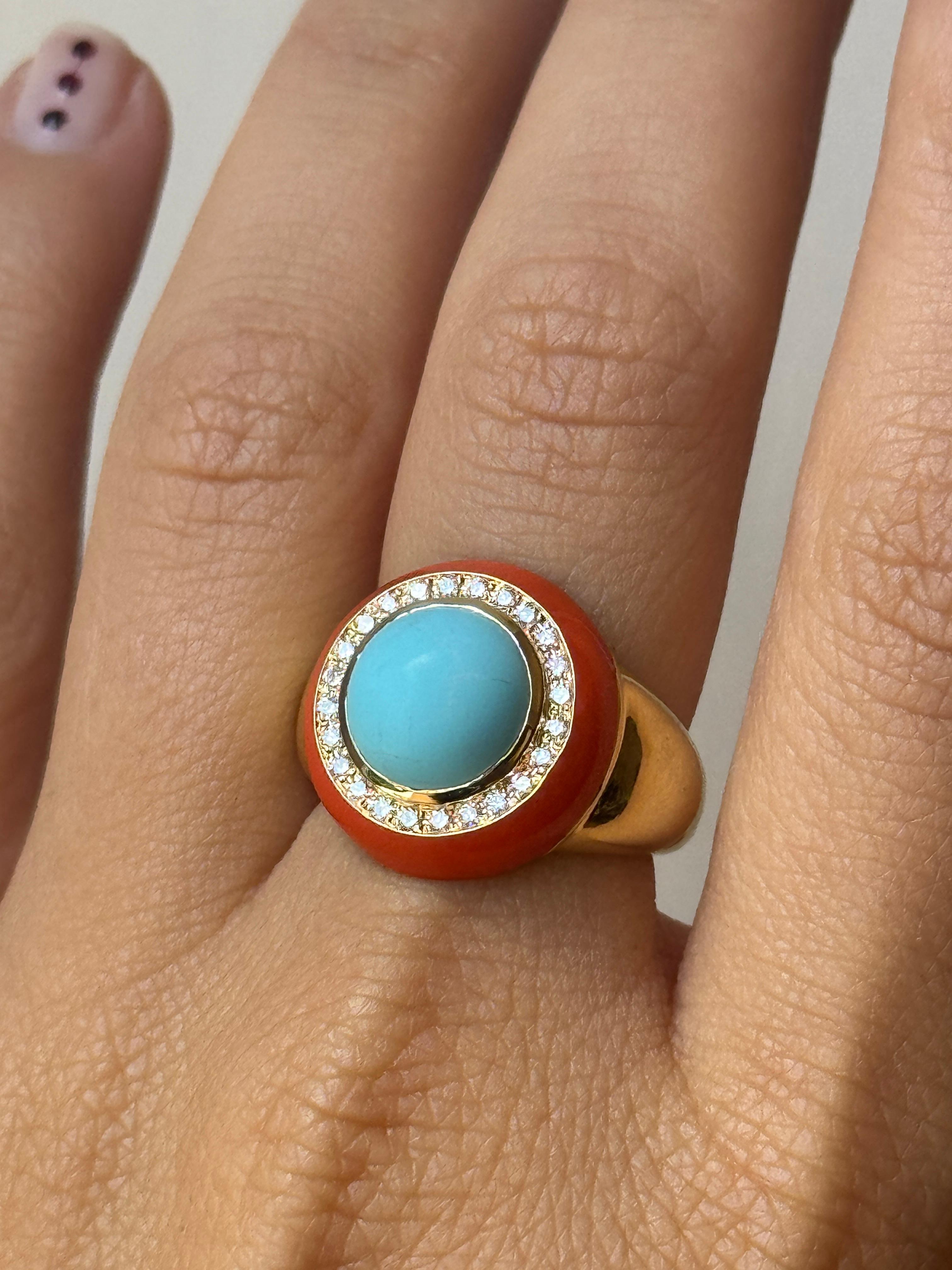 Bague de cocktail en or jaune 18 carats Turquoise et diamants blancs Rossella Ugolini en vente 8