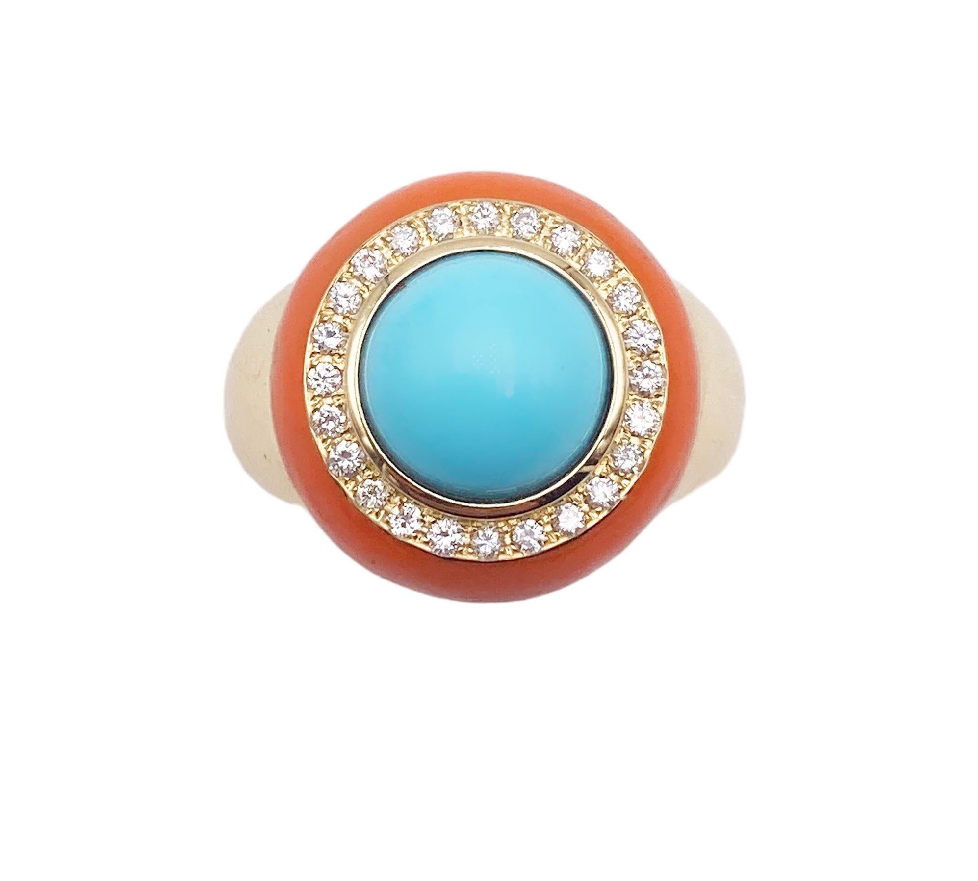Bague de cocktail en or jaune 18 carats Turquoise et diamants blancs Rossella Ugolini en vente 9