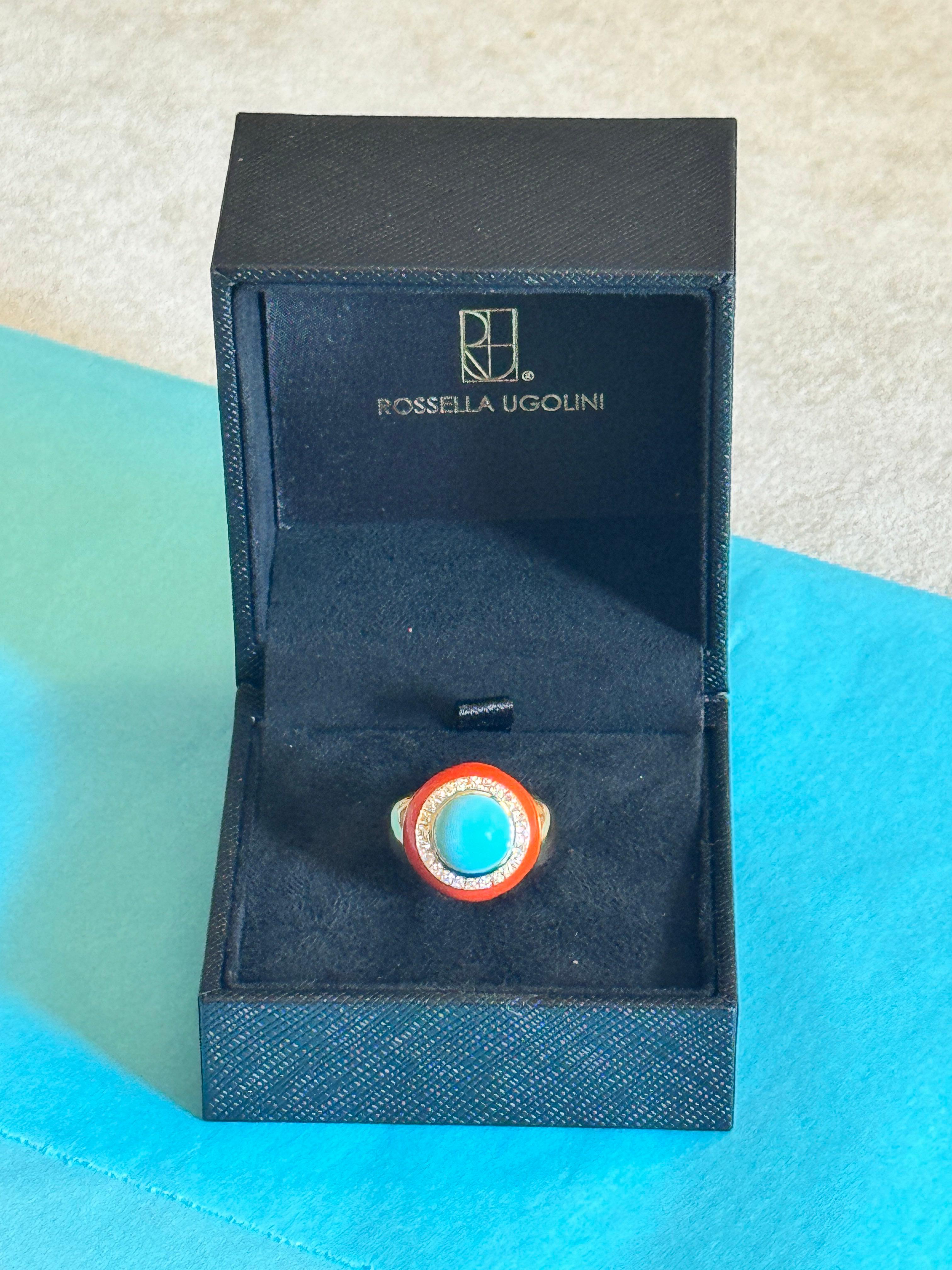 Bague de cocktail en or jaune 18 carats Turquoise et diamants blancs Rossella Ugolini en vente 10