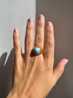 Rossella Ugolini 18 karat Yellow Gold Turquoise White Diamonds Cocktail Ring