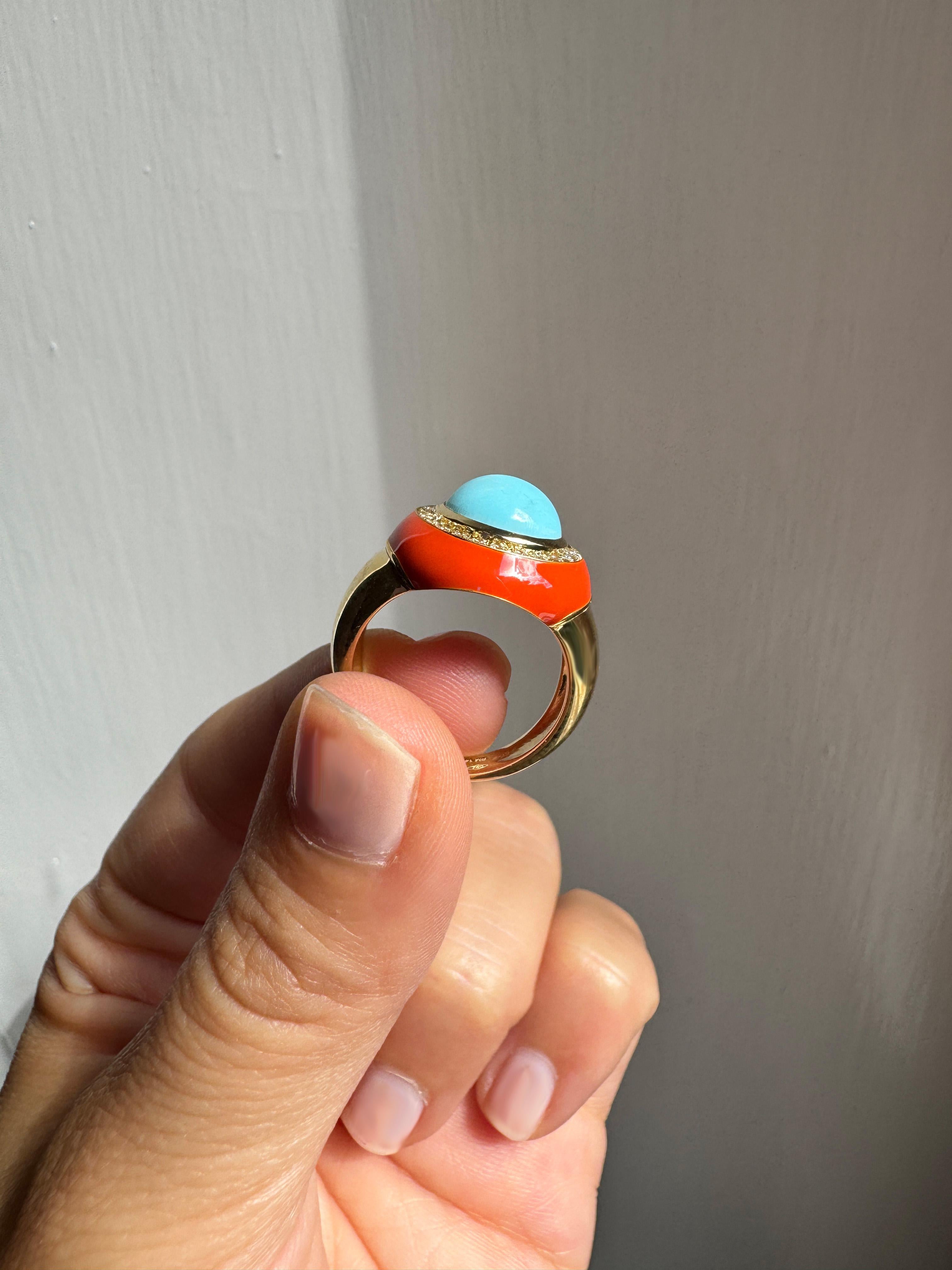 Bague de cocktail en or jaune 18 carats Turquoise et diamants blancs Rossella Ugolini Neuf - En vente à Rome, IT