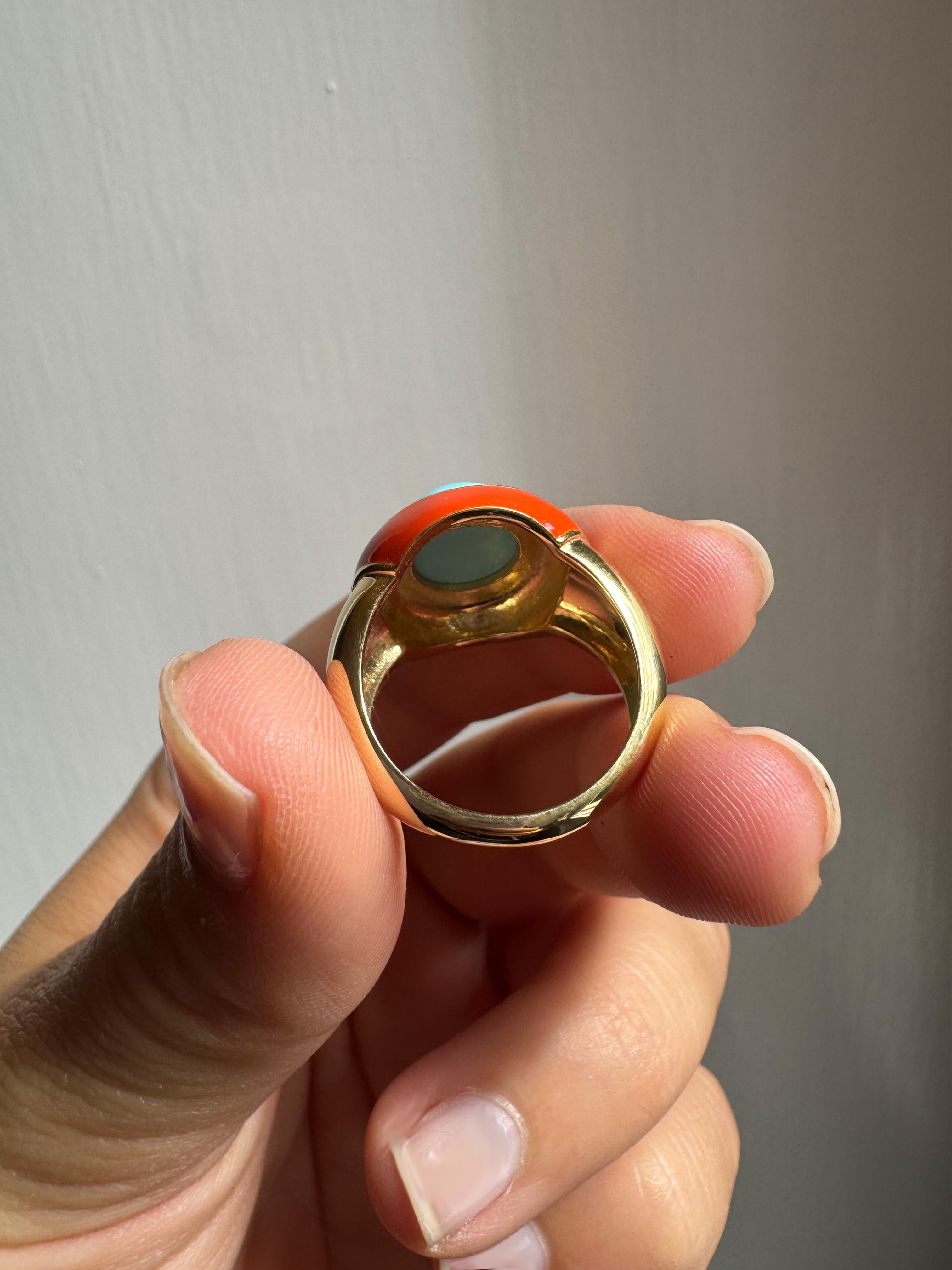 Bague de cocktail en or jaune 18 carats Turquoise et diamants blancs Rossella Ugolini Pour femmes en vente