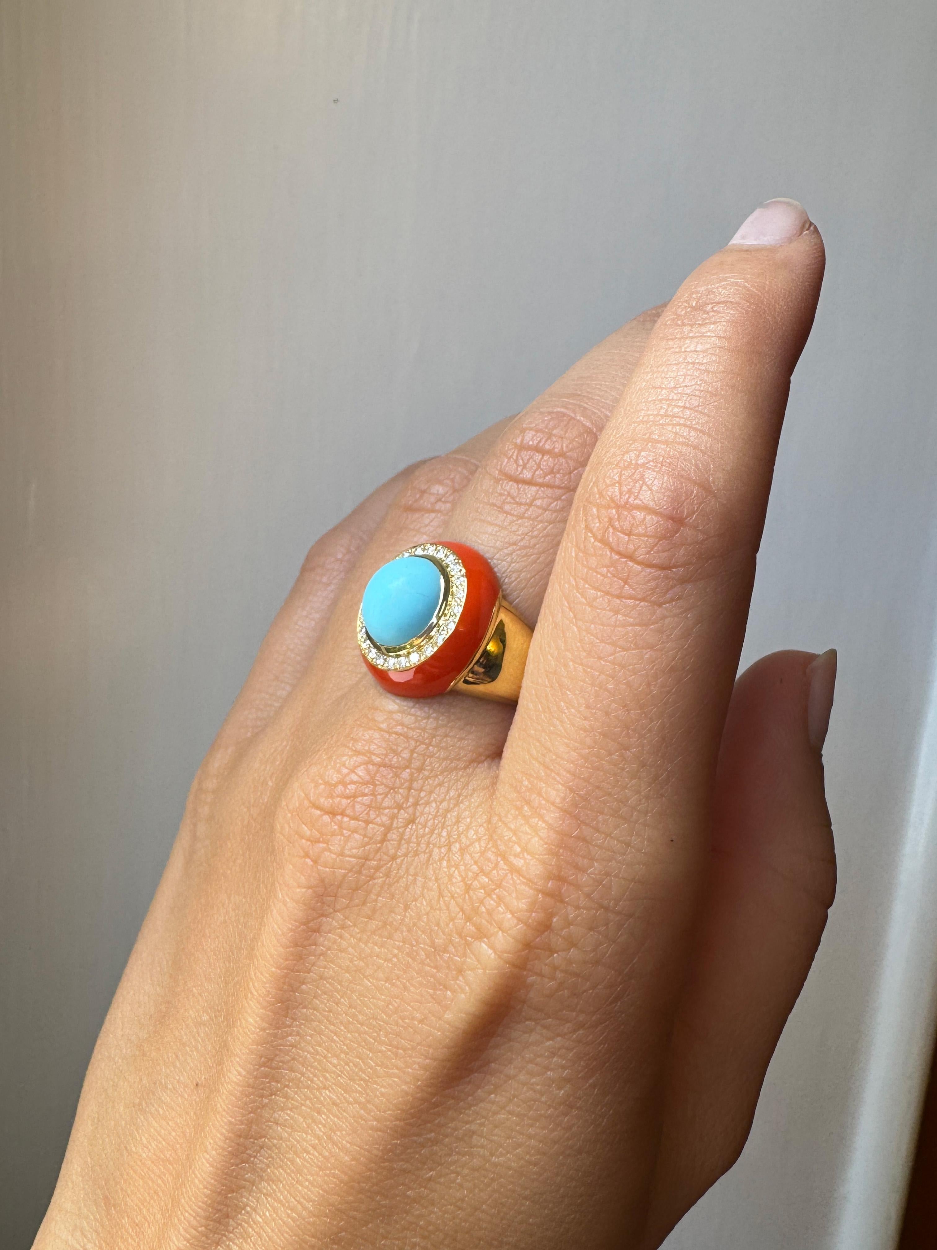 Bague de cocktail en or jaune 18 carats Turquoise et diamants blancs Rossella Ugolini en vente 1