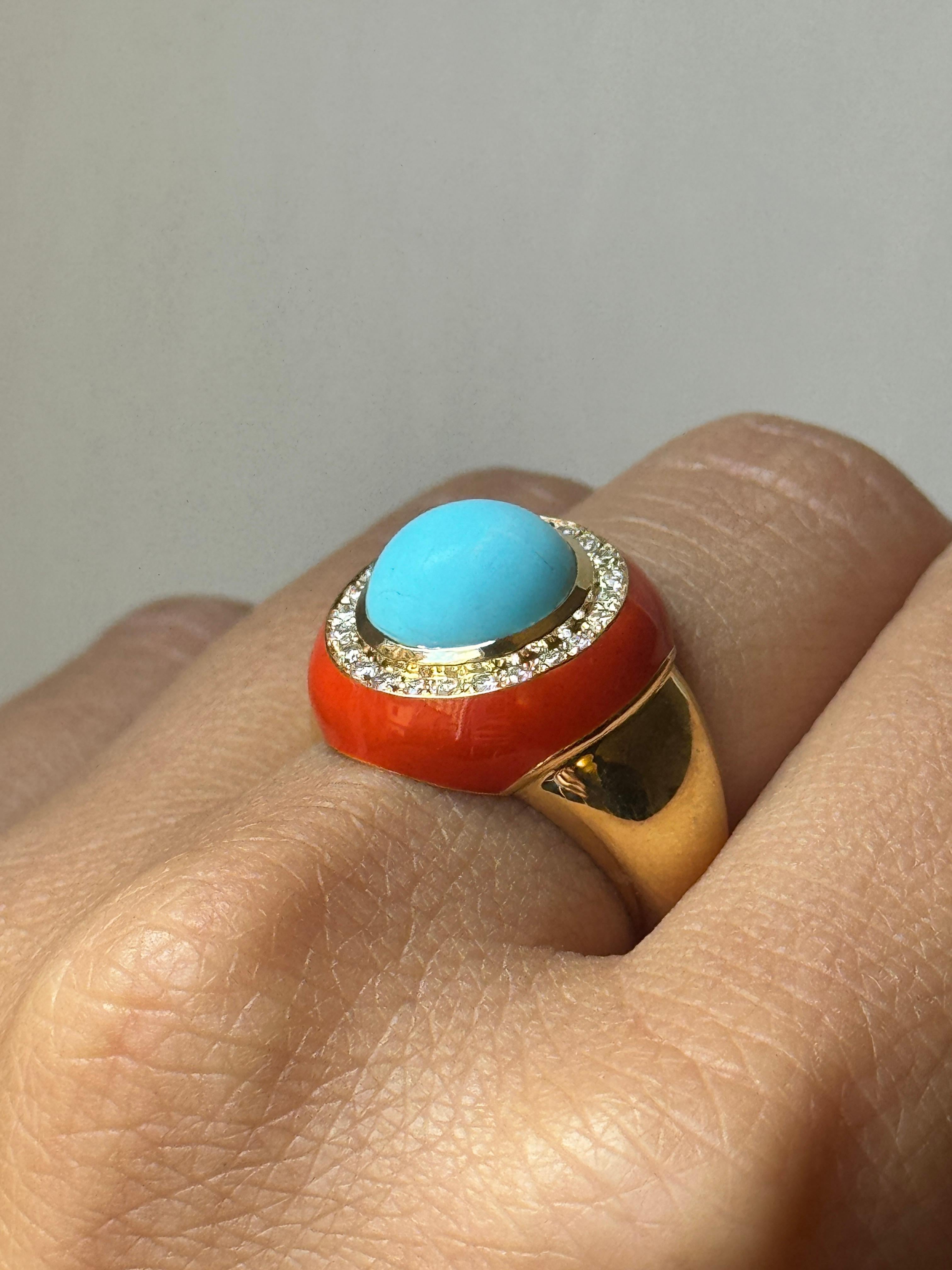 Bague de cocktail en or jaune 18 carats Turquoise et diamants blancs Rossella Ugolini en vente 2