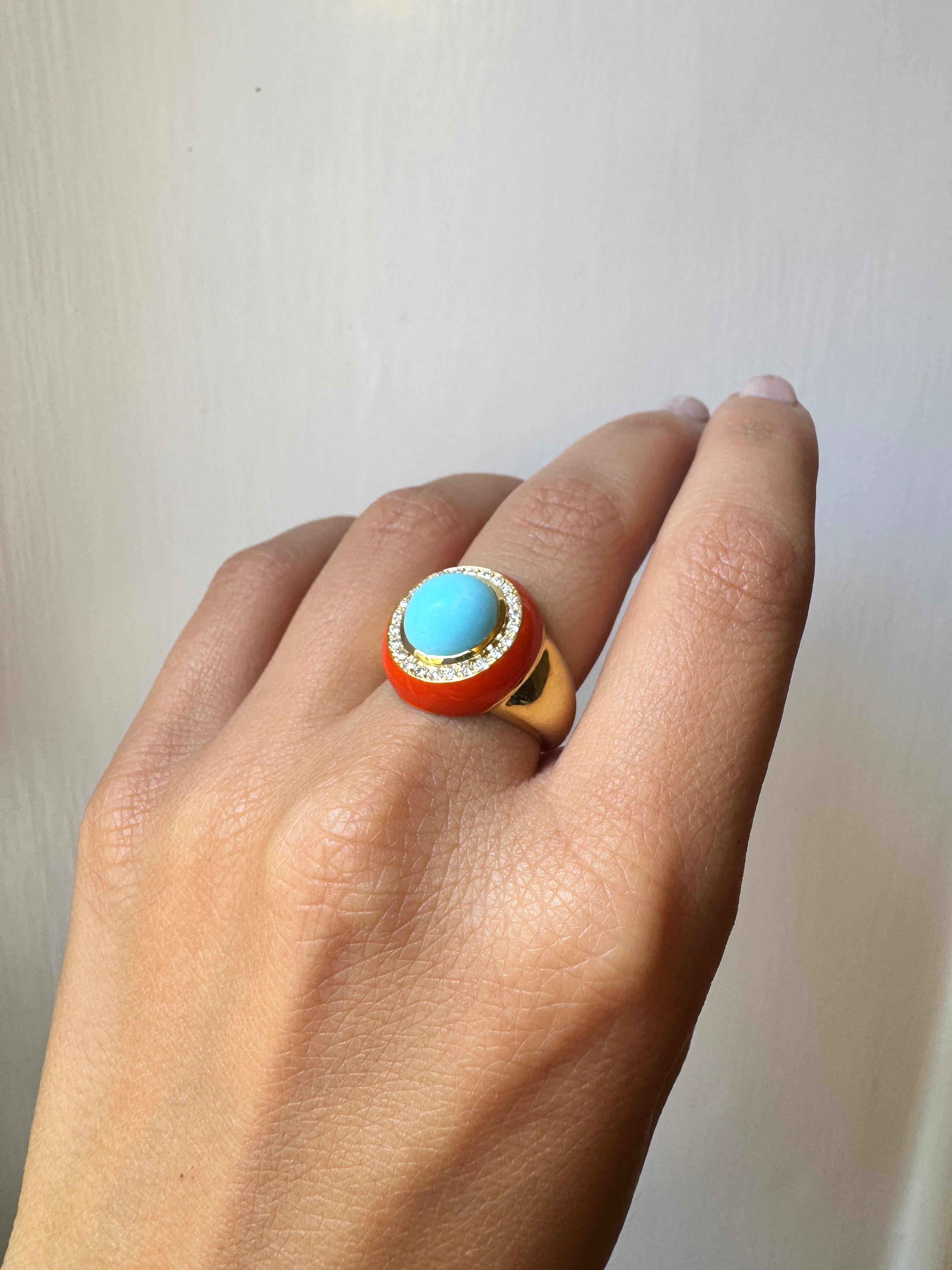 Bague de cocktail en or jaune 18 carats Turquoise et diamants blancs Rossella Ugolini en vente 3