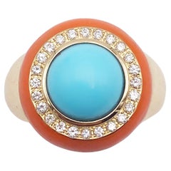 Rossella Ugolini 18 karat Yellow Gold Turquoise White Diamonds Cocktail Ring