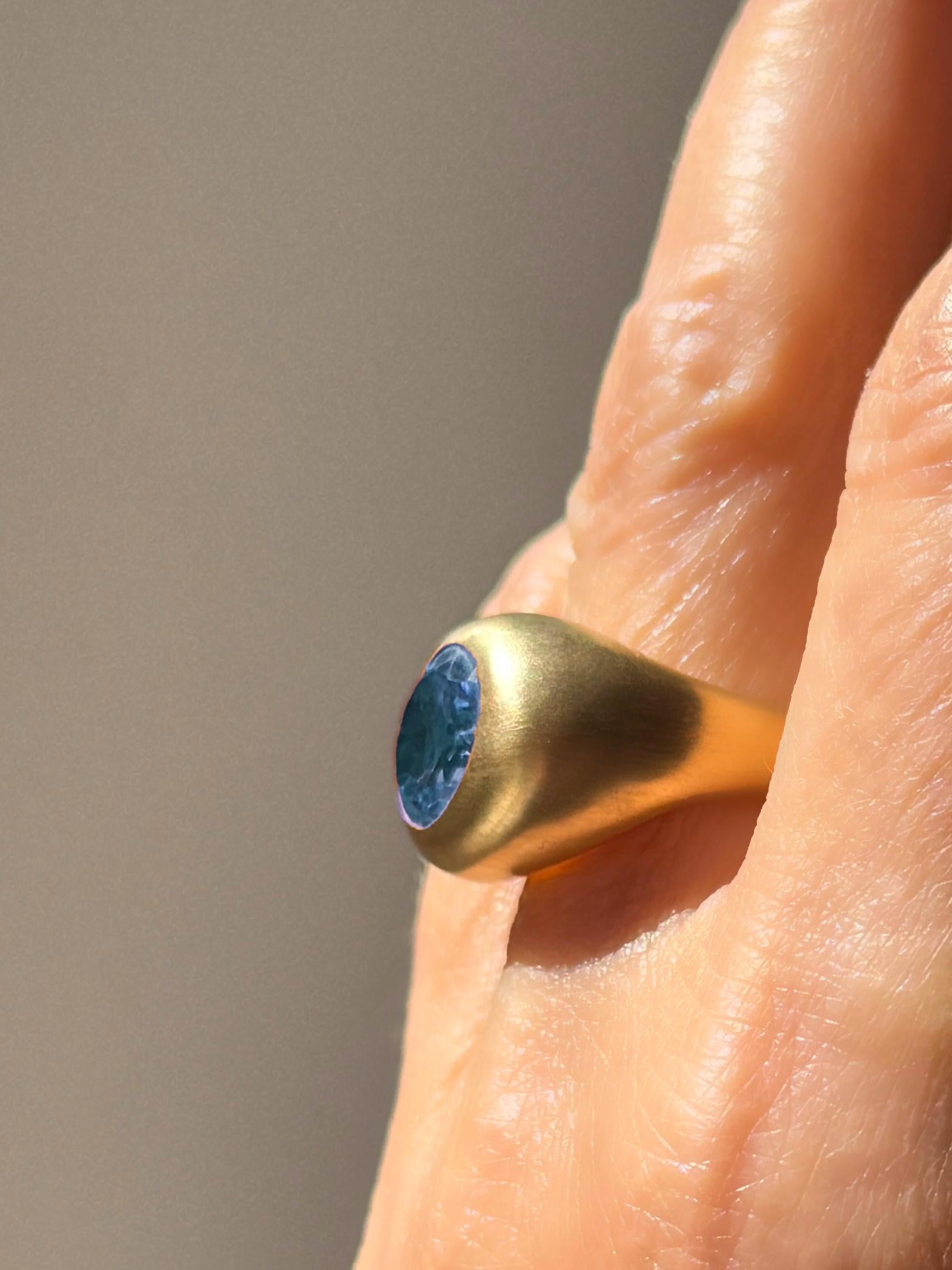 Rossella Ugolini 18 Karats Yellow Gold Satin Oval Dome Blue Topaz Fashion Ring For Sale 1