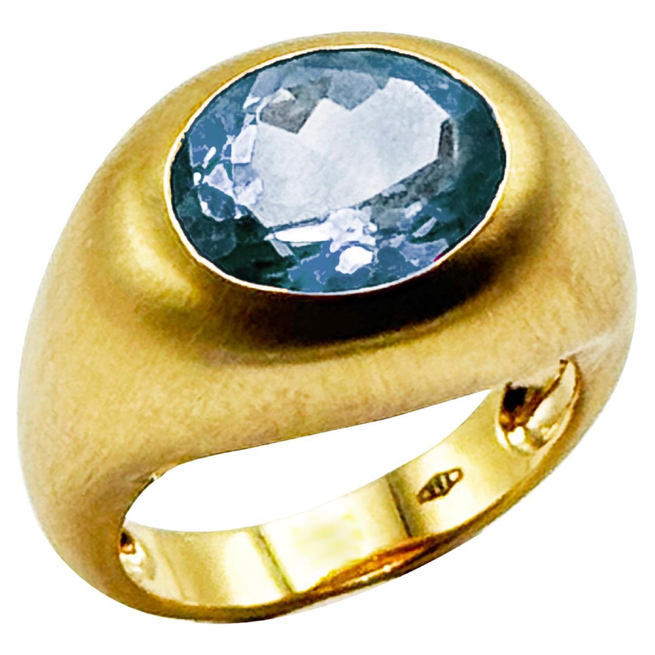 Rossella Ugolini 18 Karats Yellow Gold Satin Oval Dome Blue Topaz Fashion Ring For Sale