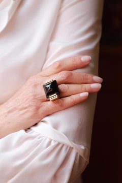 Rossella Ugolini 18K Gold 0.30 Carats Canary Diamonds Onyx Bold Cocktail Ring