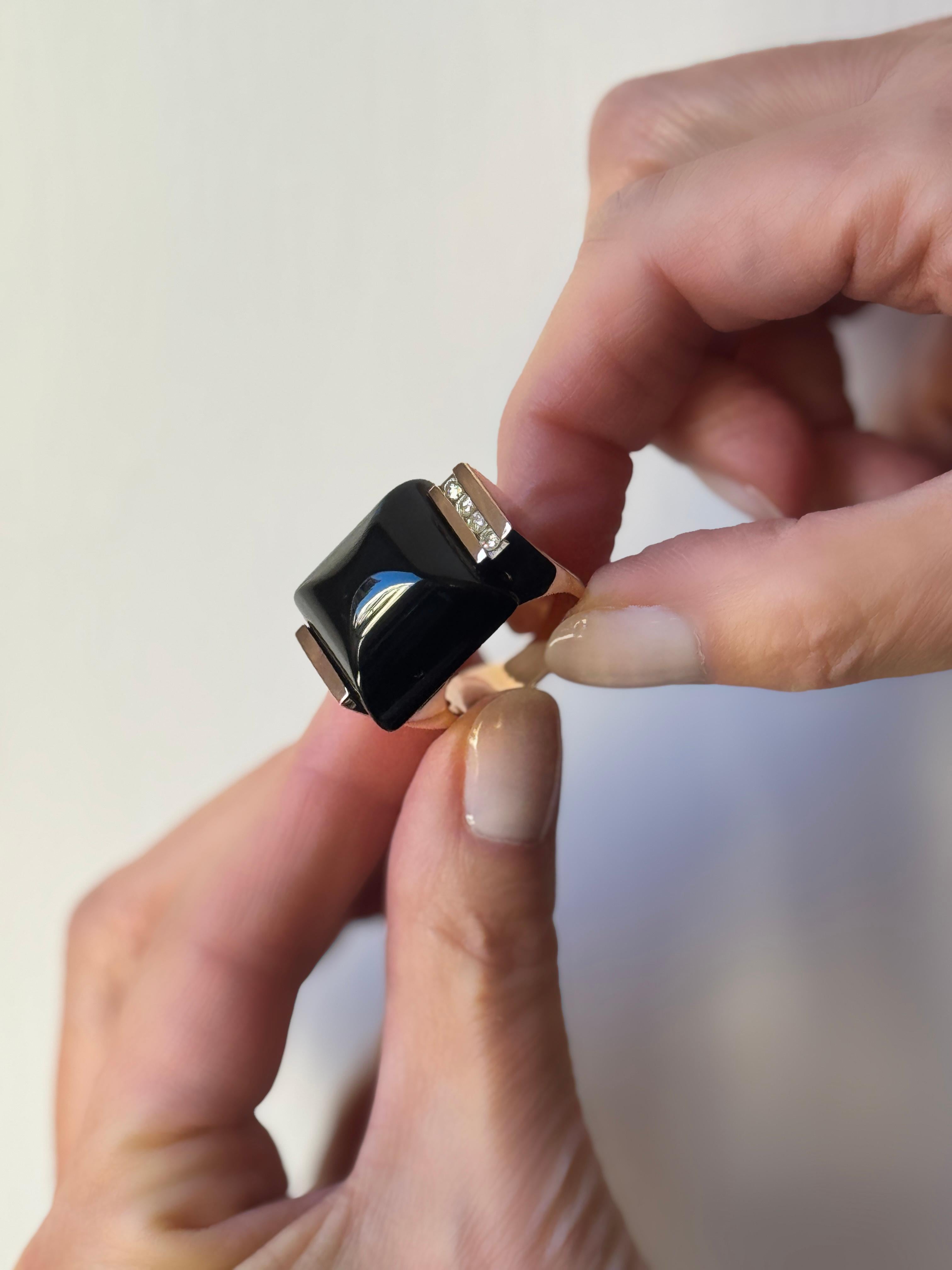 Art Déco Rossella Ugolini - Anello da cocktail in oro 18 carati 0,30 carati con diamanti canari e onice - in grassetto in vendita