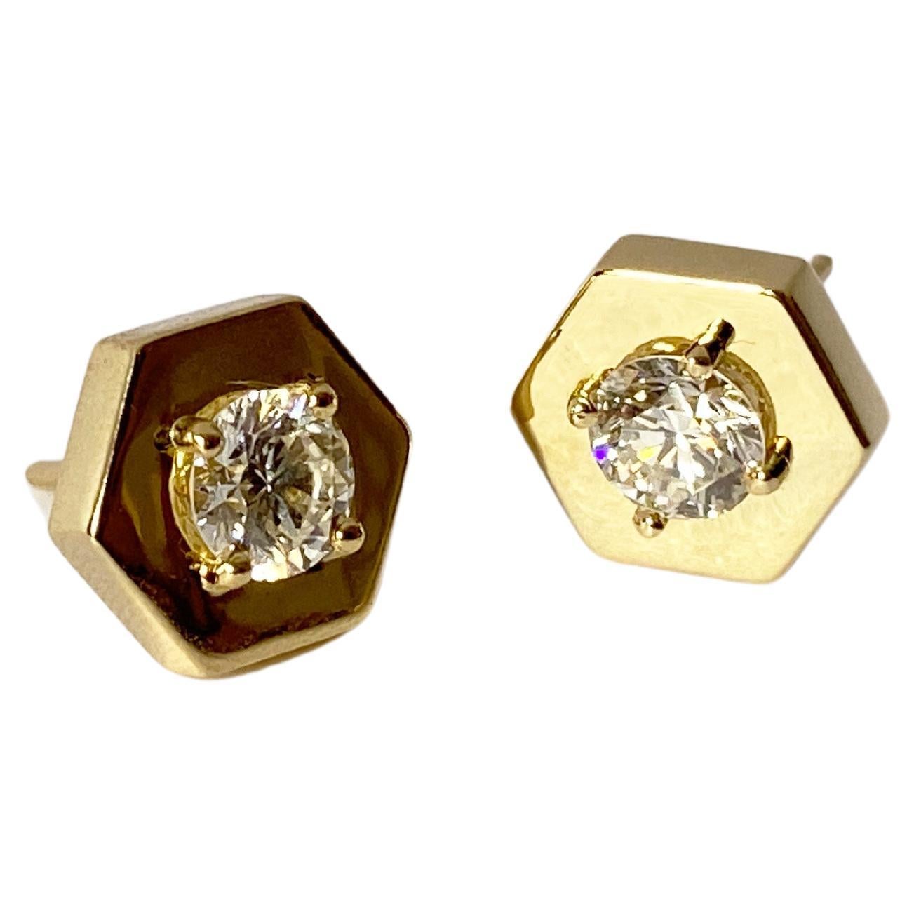 Rossella Ugolini 18K Gold 0.60 Carats White Diamonds Stud Hexagonal Earrings