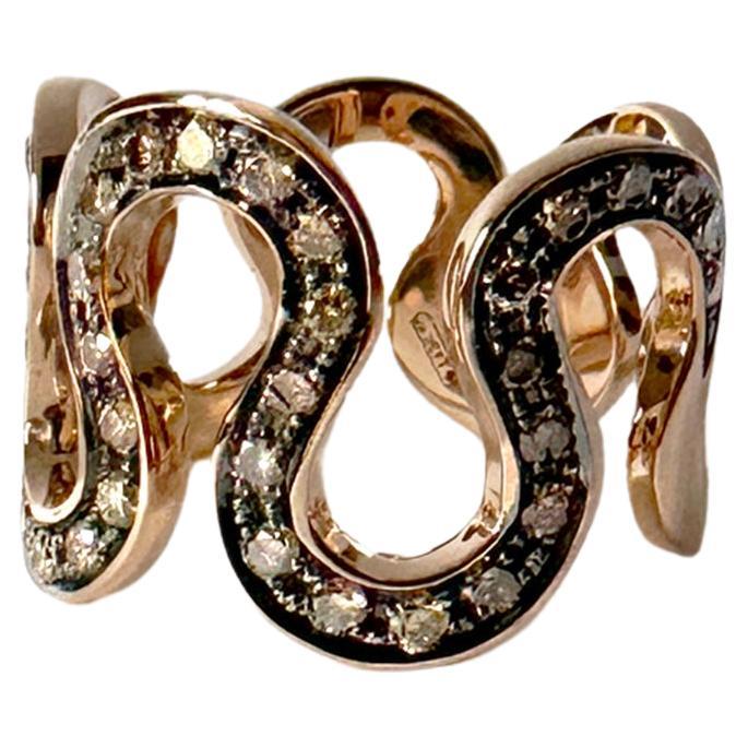 Rossella Ugolini 18k Gold 0.87 Ct Brown Diamonds Wave Band Unisex Ring