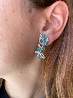 Rossella Ugolini 18K Gold 2 ct. Oval Emerald White Diamonds Olive Stud Earrings