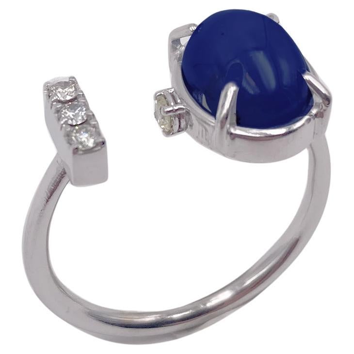 Brilliant Cut Rossella Ugolini 18k Gold 3 Carats Blue Sapphire White Diamonds Band Love Ring For Sale