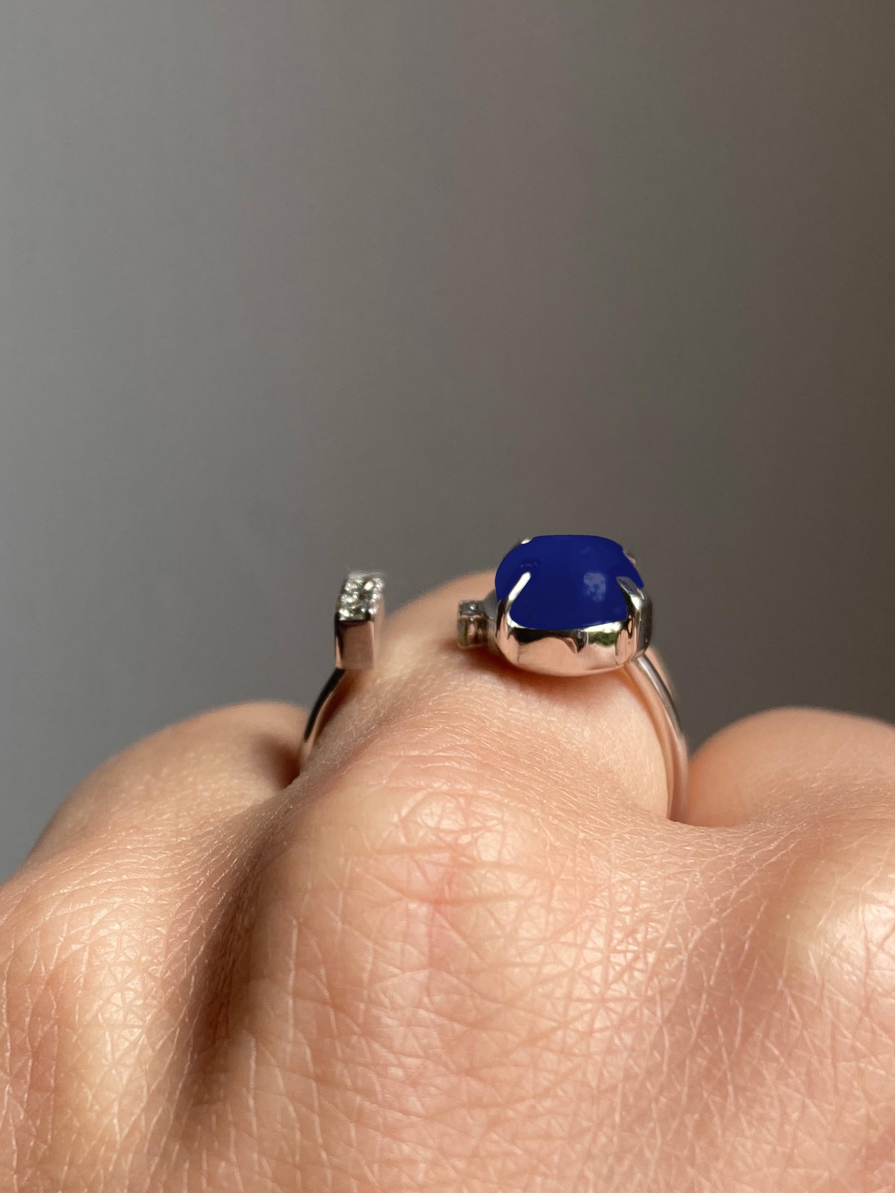 Rossella Ugolini 18k Gold 3 Carats Blue Sapphire White Diamonds Band Love Ring In New Condition For Sale In Rome, IT