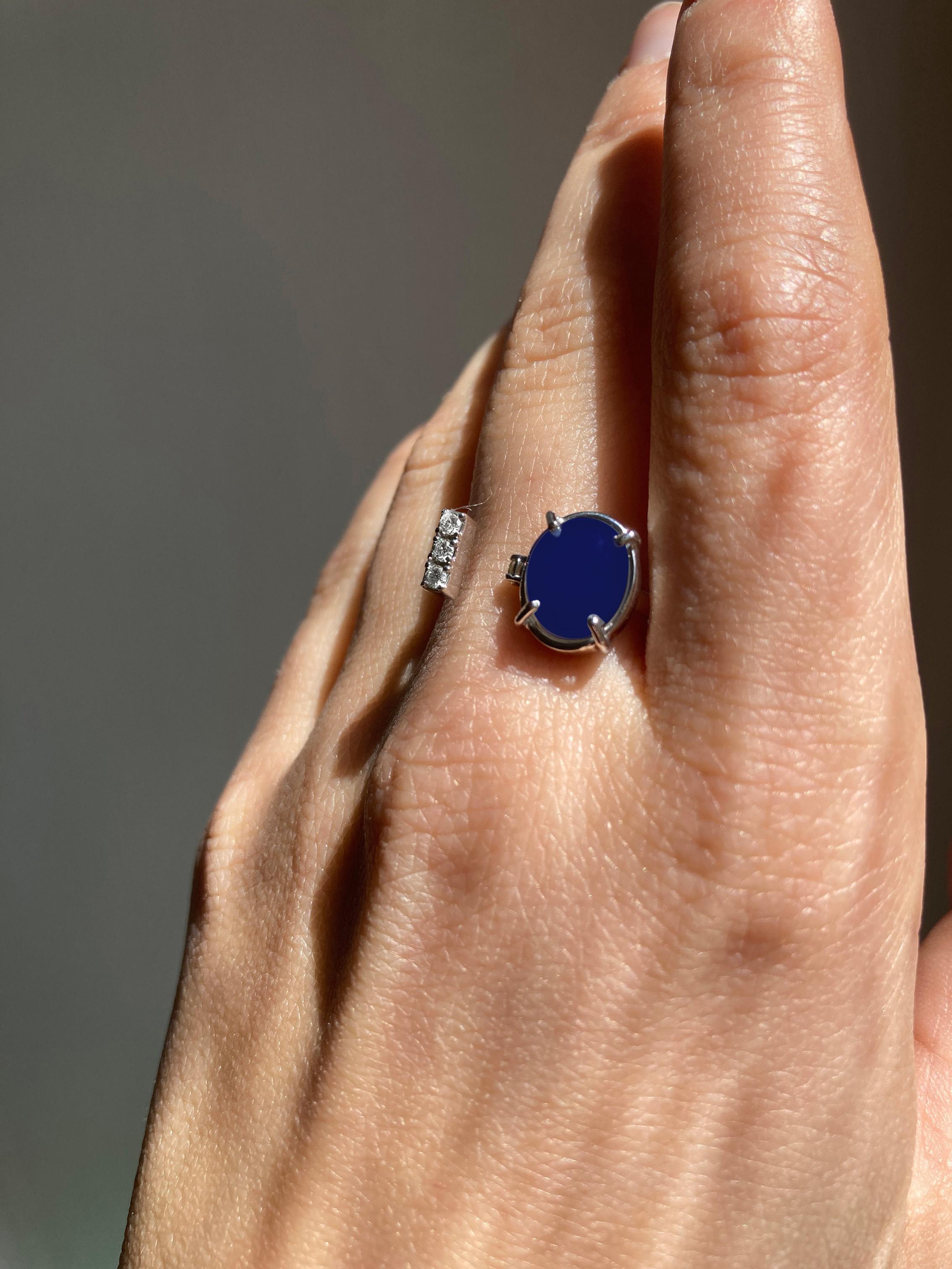 Women's or Men's Rossella Ugolini 18k Gold 3 Carats Blue Sapphire White Diamonds Band Love Ring For Sale