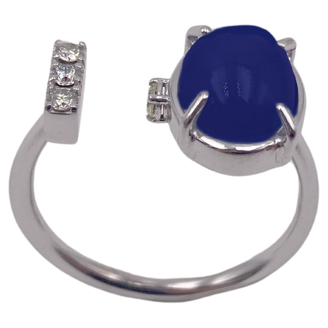 Rossella Ugolini 18k Gold 3 Carats Blue Sapphire White Diamonds Band Love Ring For Sale 1