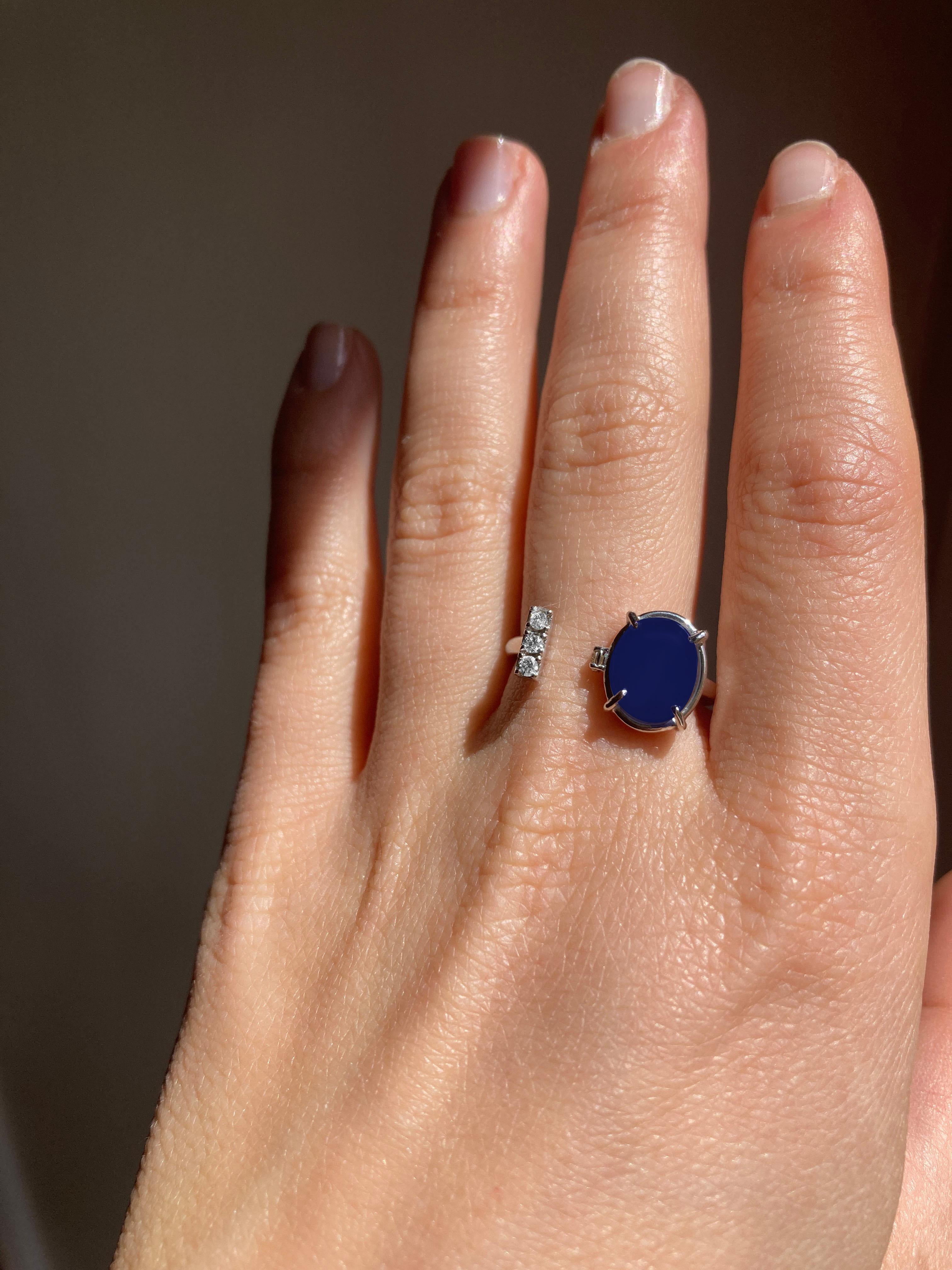 Rossella Ugolini 18k Gold 3 Carats Blue Sapphire White Diamonds Band Love Ring For Sale 2