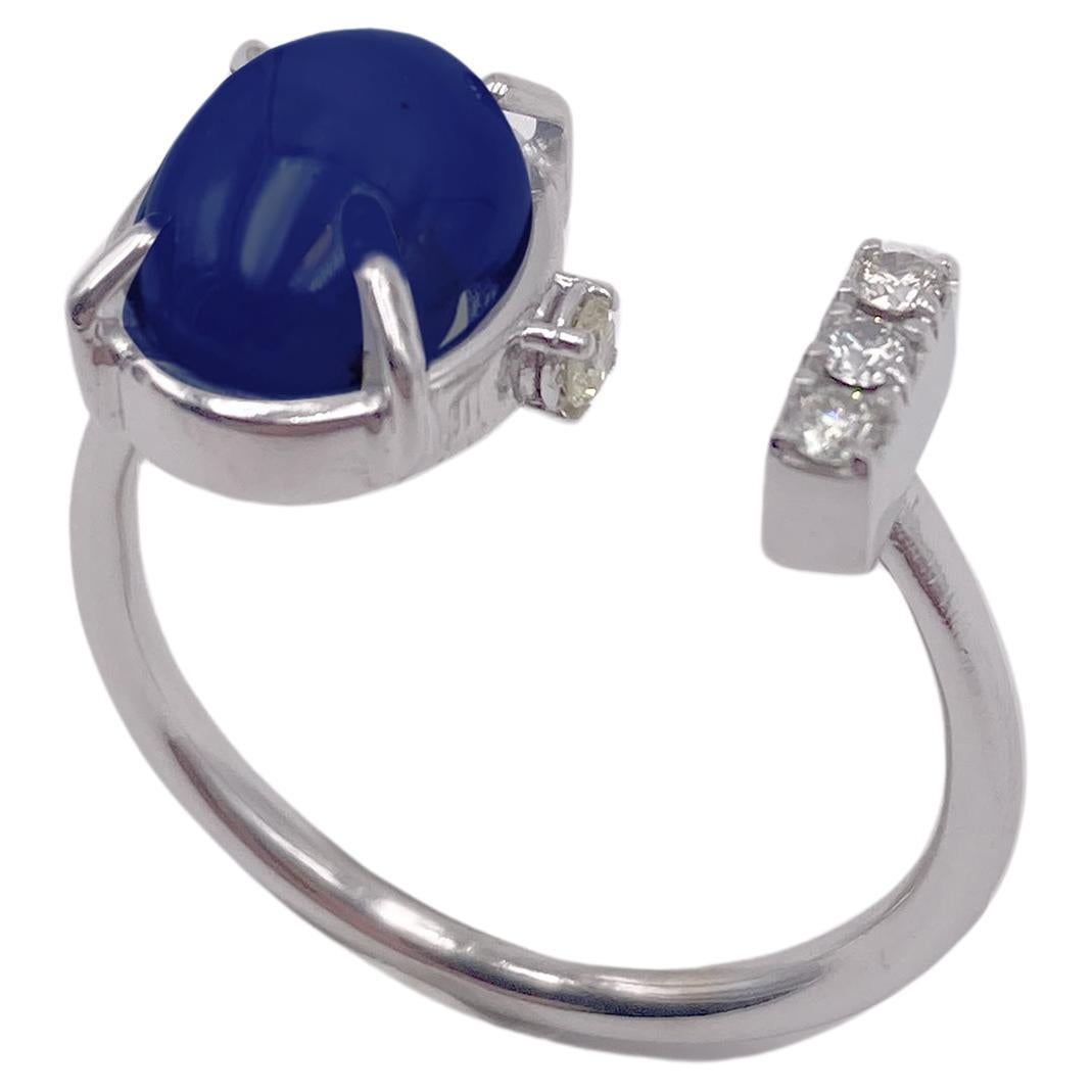 Rossella Ugolini 18k Gold 3 Carats Blue Sapphire White Diamonds Band Love Ring For Sale 3