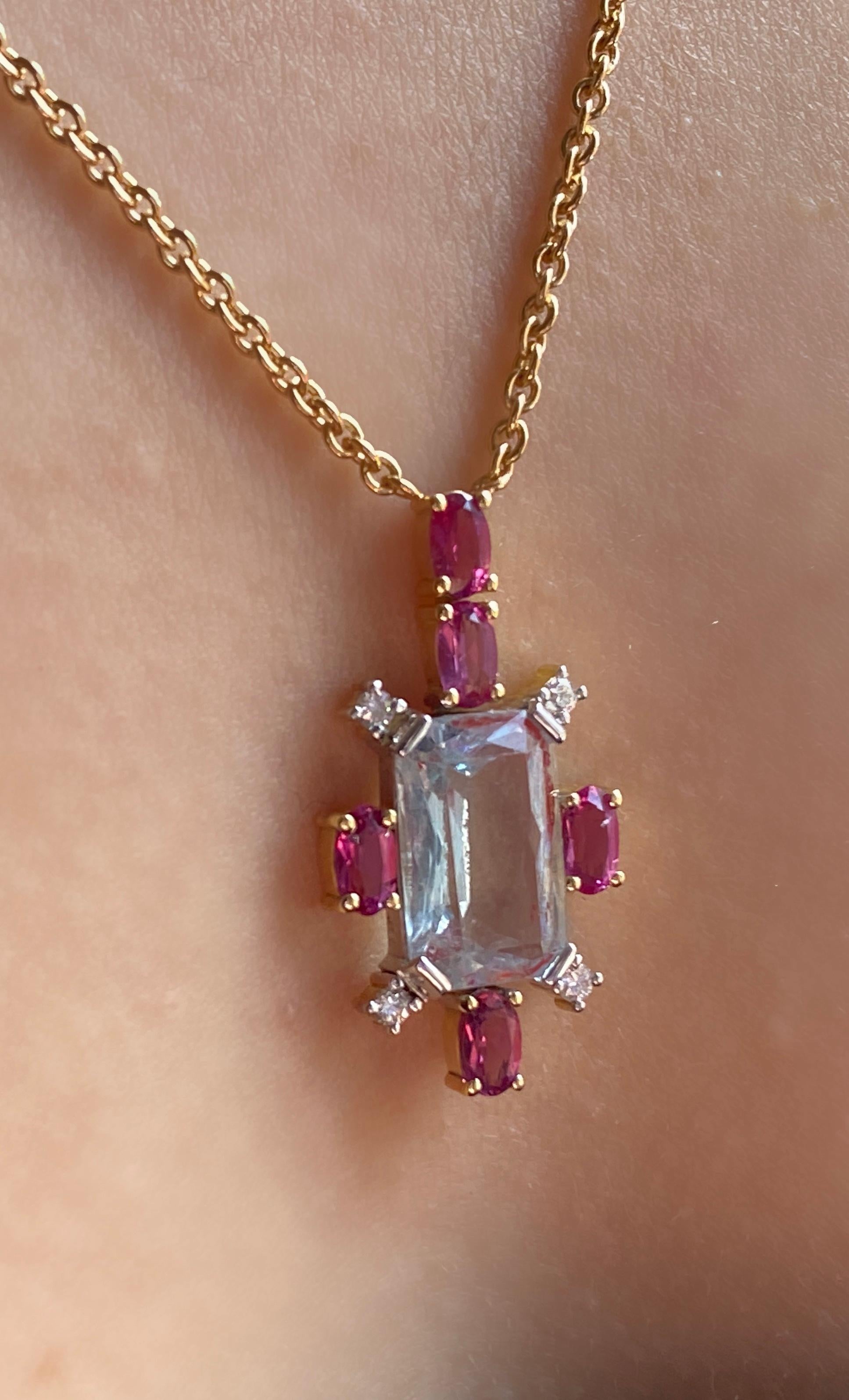 Art Deco Rossella Ugolini 18K Gold Aquamarine Diamonds Flower shape Pendant Necklace For Sale