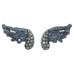Rossella Ugolini 18K Gold Saphir 0,30ct Brown Diamanten Feder Ohrstecker
