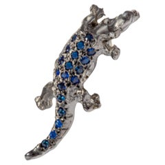 Rossella Ugolini Oro 18k Zafiro Azul Diamante Blanco Alfiler Hombre Cocodrilo