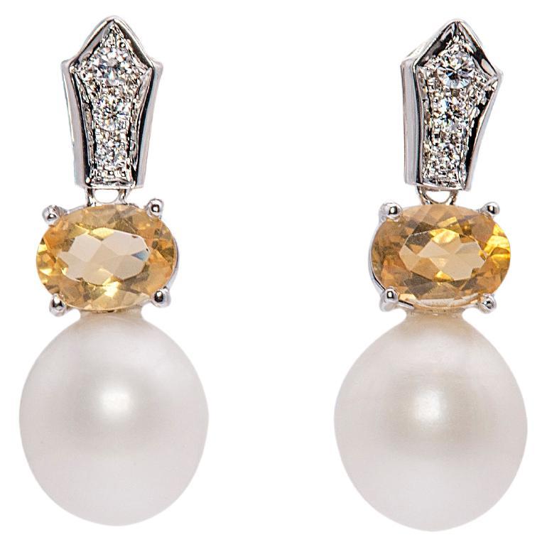 Rossella Ugolini 18K Gold Diamonds Citrine Deco Style Earrings For Sale