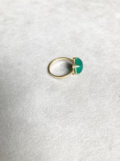Rossella Ugolini 18K Gold Diamonds Sugarloaf Cabochon Green Agate Ring