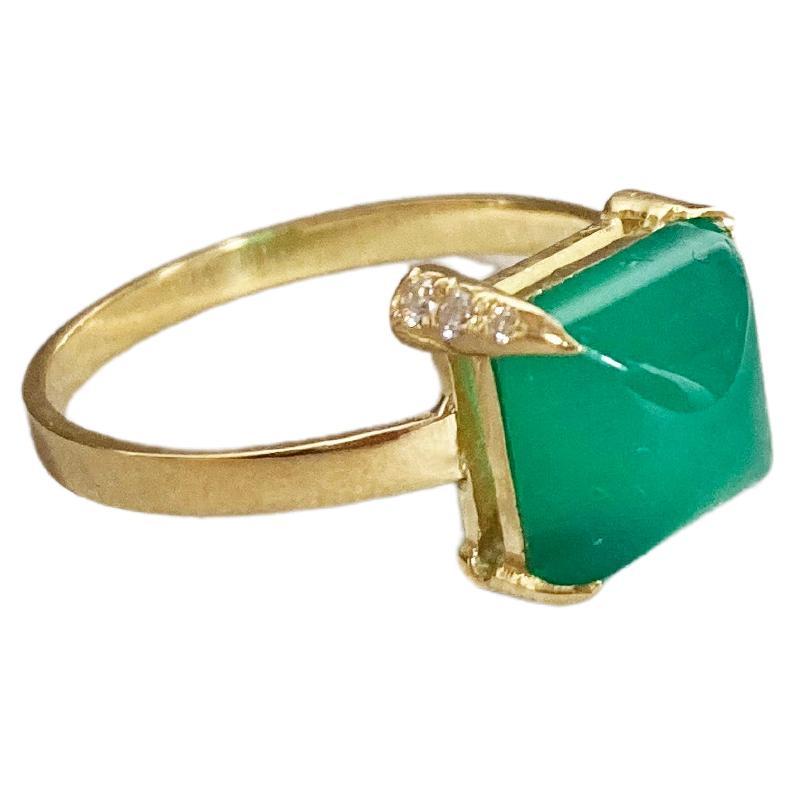 Rossella Ugolini 18K Gold Diamonds Sugarloaf Cabochon Green Agate Ring For Sale