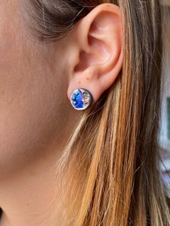 Rossella Ugolini 18K Gold Enamel Blue Moon Earrings