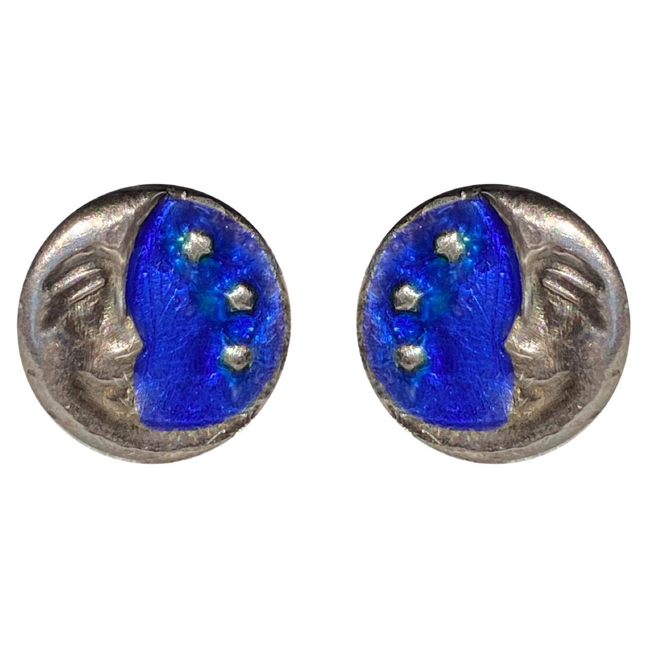Rossella Ugolini: 18 Karat Gold Emaille-Ohrringe mit blauem Mond