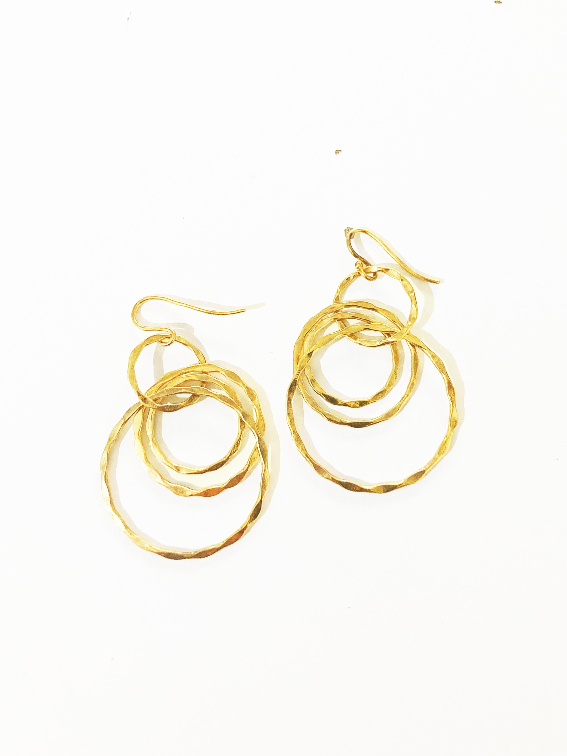 Women's or Men's Rossella Ugolini 18K Gold Hoops Dangle Handcrafted Hammered Earrings For Sale